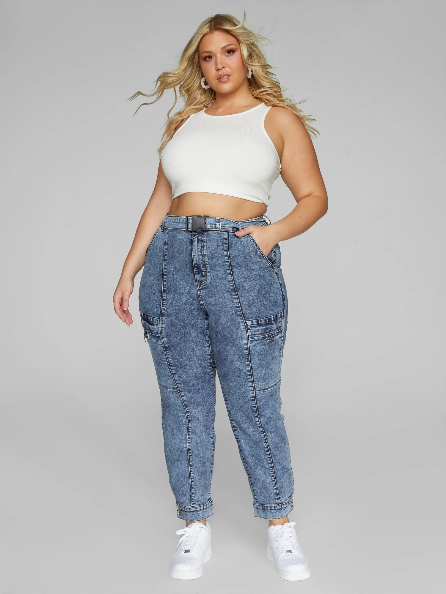 High Rise Belted Cargo Jeans - Image 3