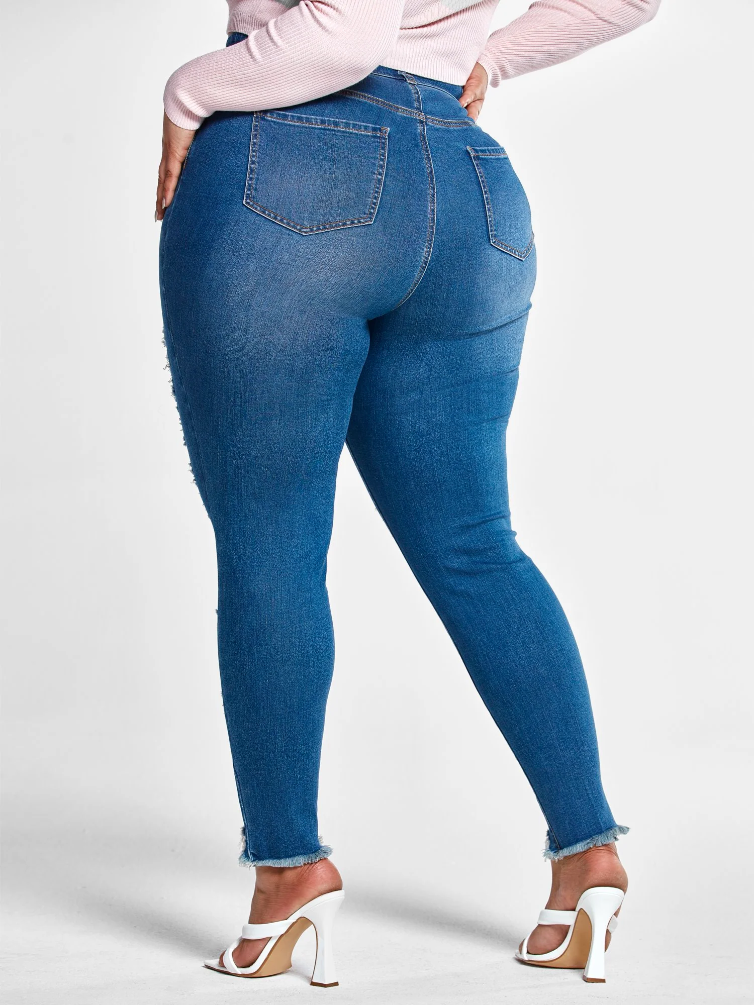 High Rise Blowout Curvy Fit Skinny Jeans - Short Inseam - Image 3