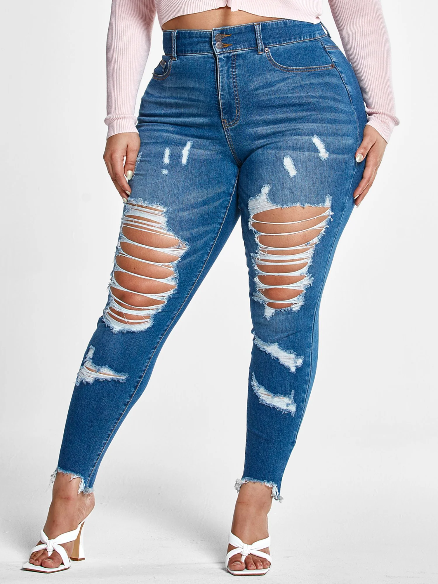 High Rise Blowout Curvy Fit Skinny Jeans - Tall Inseam - Image 2