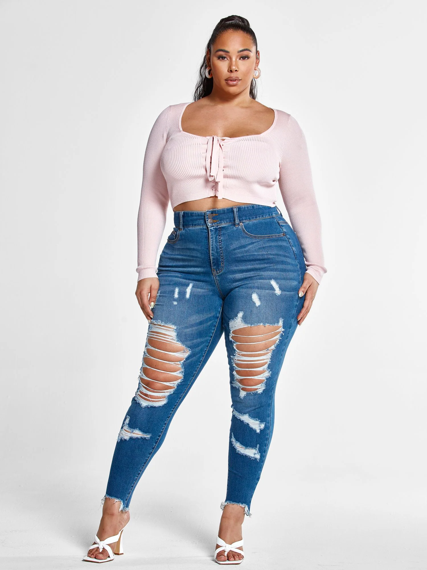 High Rise Blowout Curvy Fit Skinny Jeans - Tall Inseam - Image 4