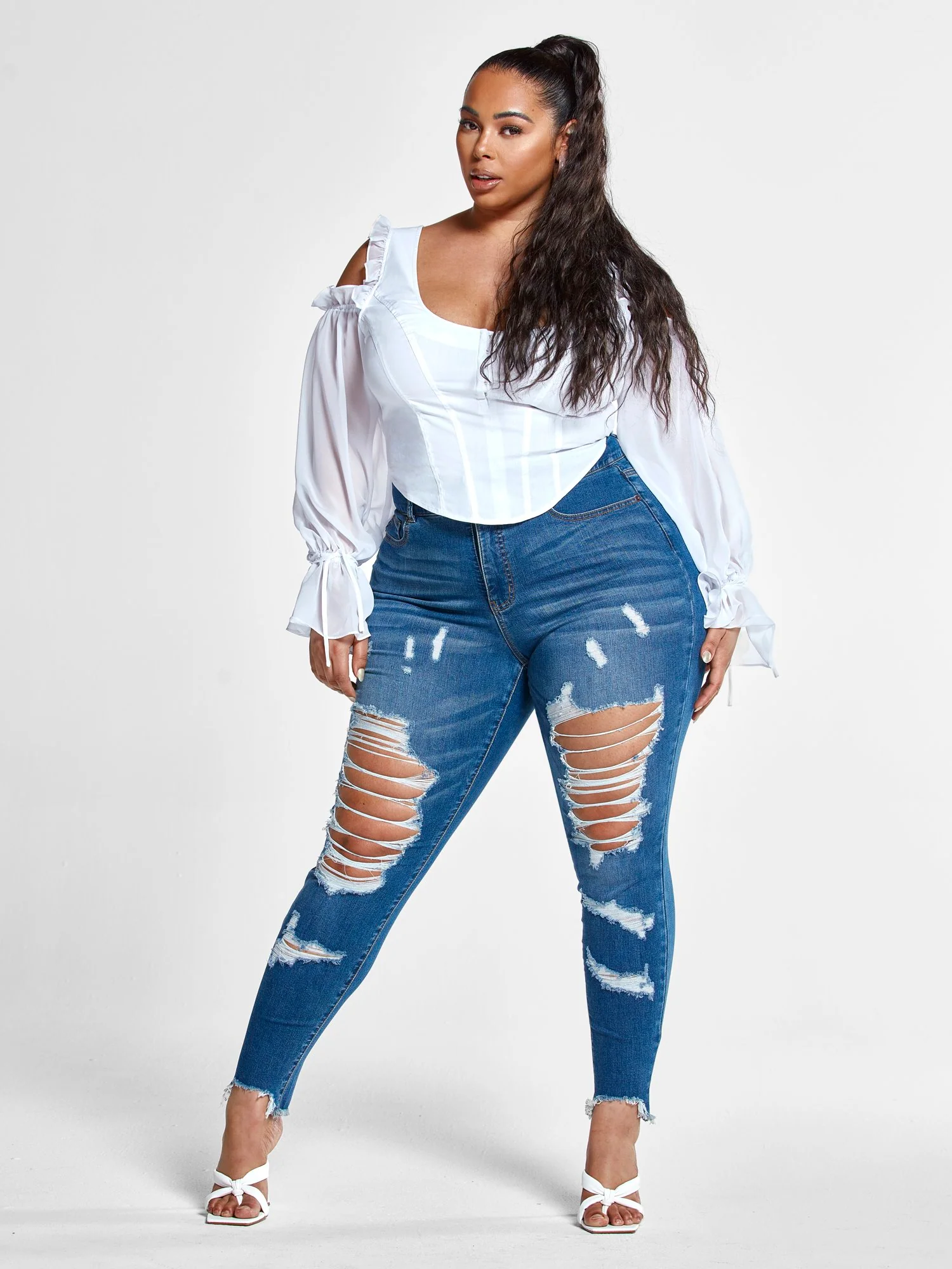 High Rise Blowout Curvy Fit Skinny Jeans - Tall Inseam - Image 5