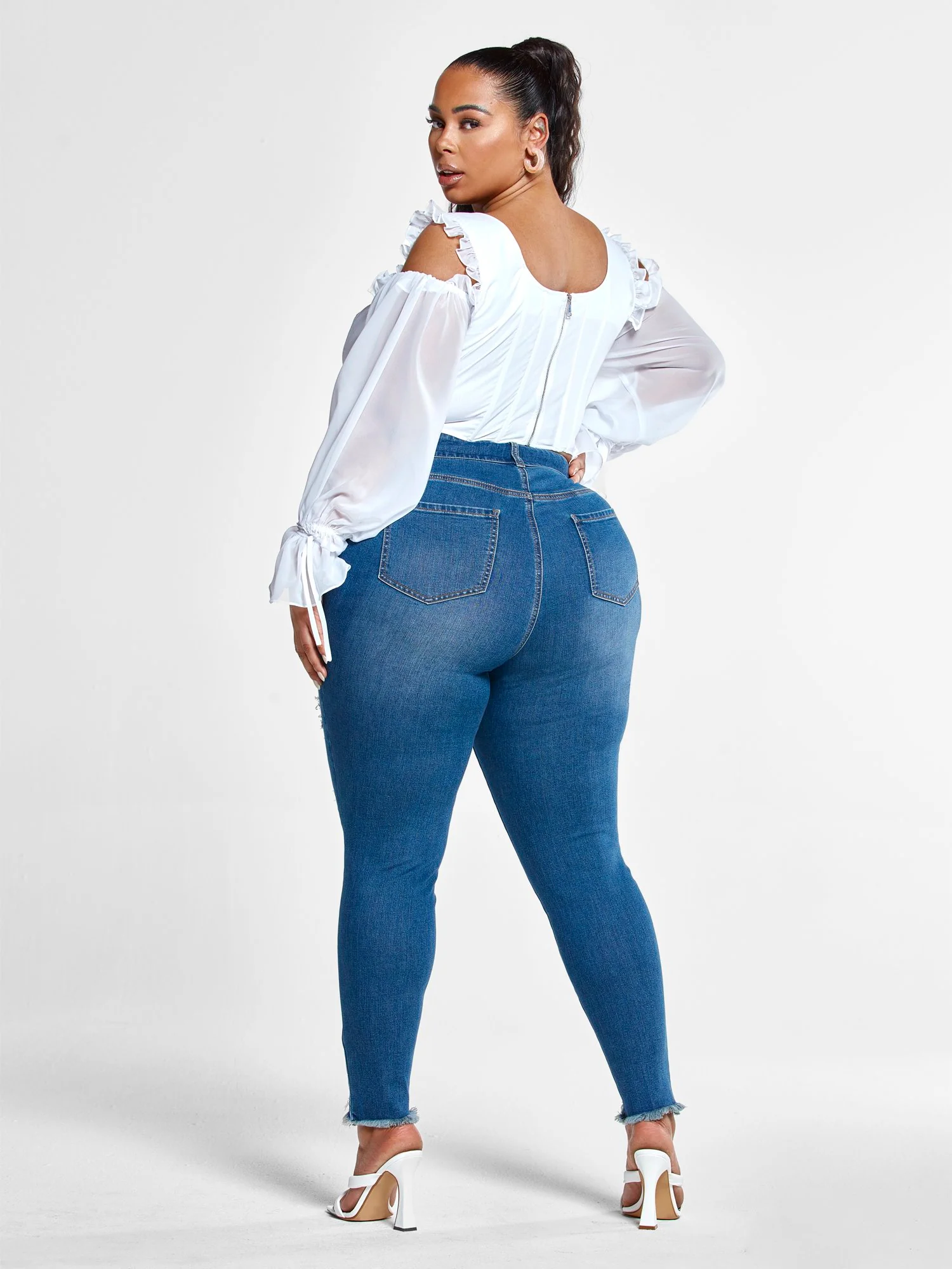 High Rise Blowout Curvy Fit Skinny Jeans - Tall Inseam - Image 6