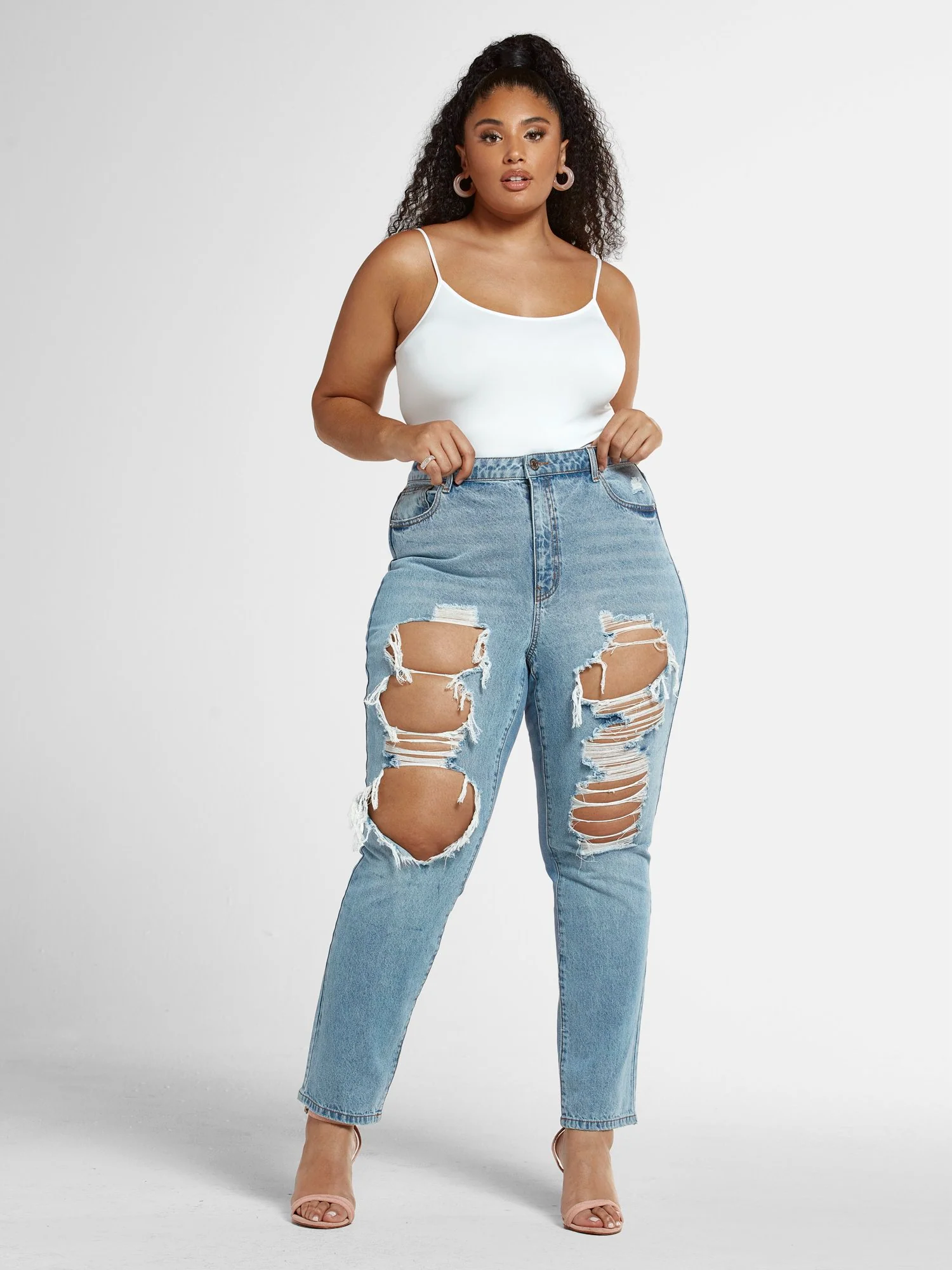 High Rise Blowout Straight Leg Jeans - Short Inseam - Image 4