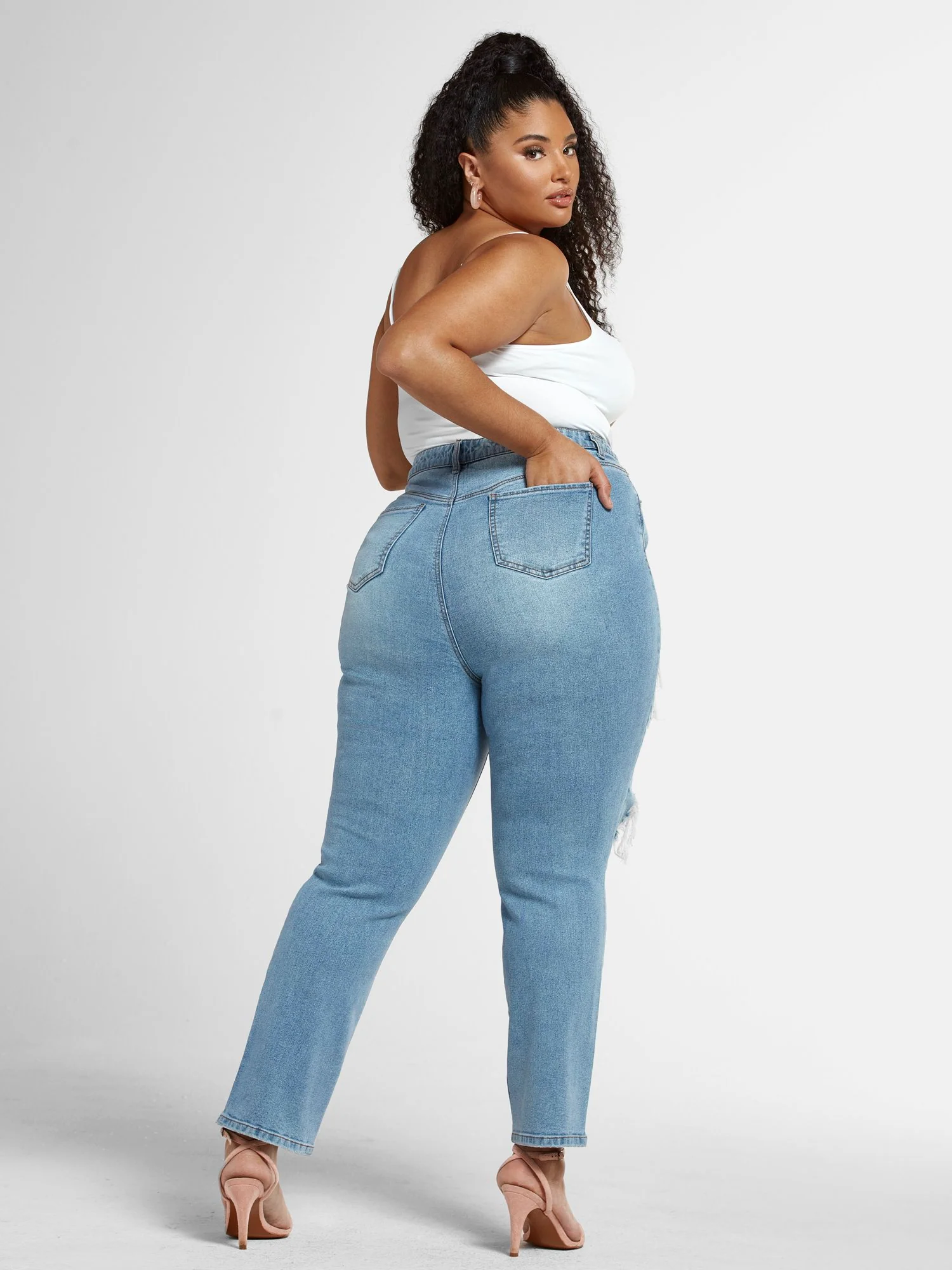 High Rise Blowout Straight Leg Jeans - Short Inseam - Image 5