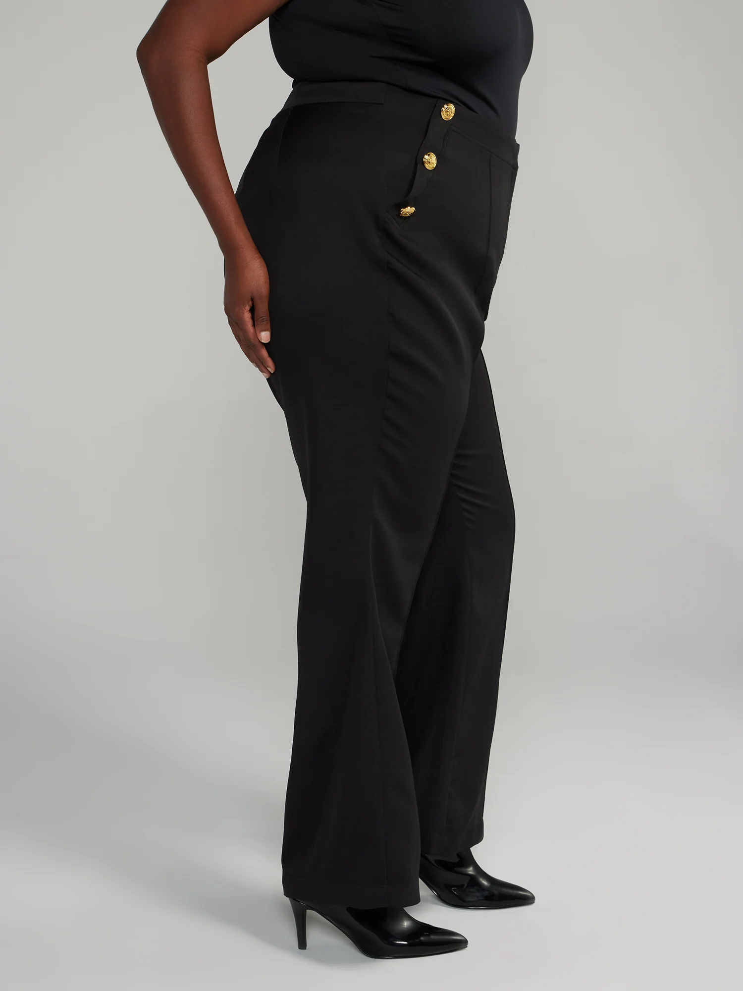 High-Rise Button Detail Flare Leg Pants - Image 2