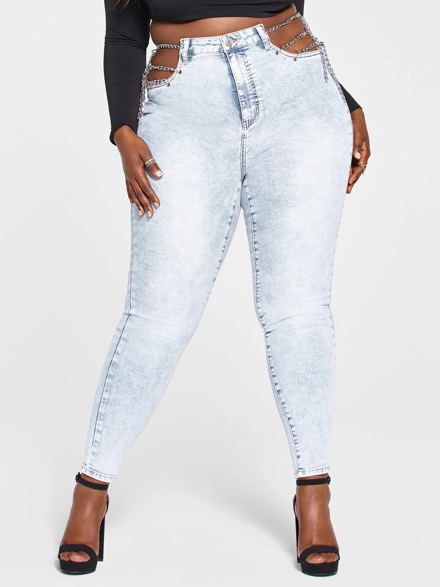 High Rise Chain Detail Skinny Jeans - Image 2