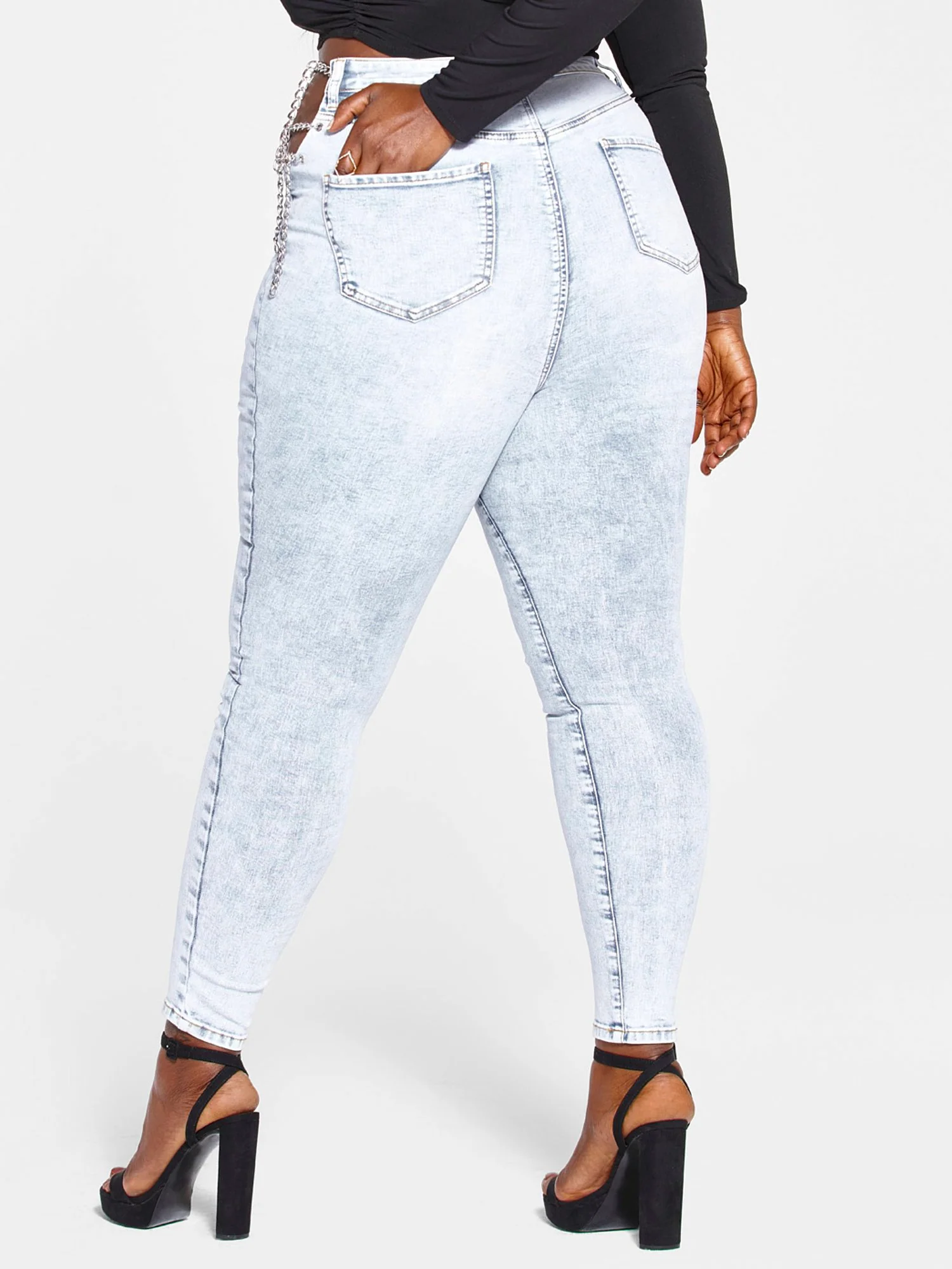 High Rise Chain Detail Skinny Jeans - Image 3