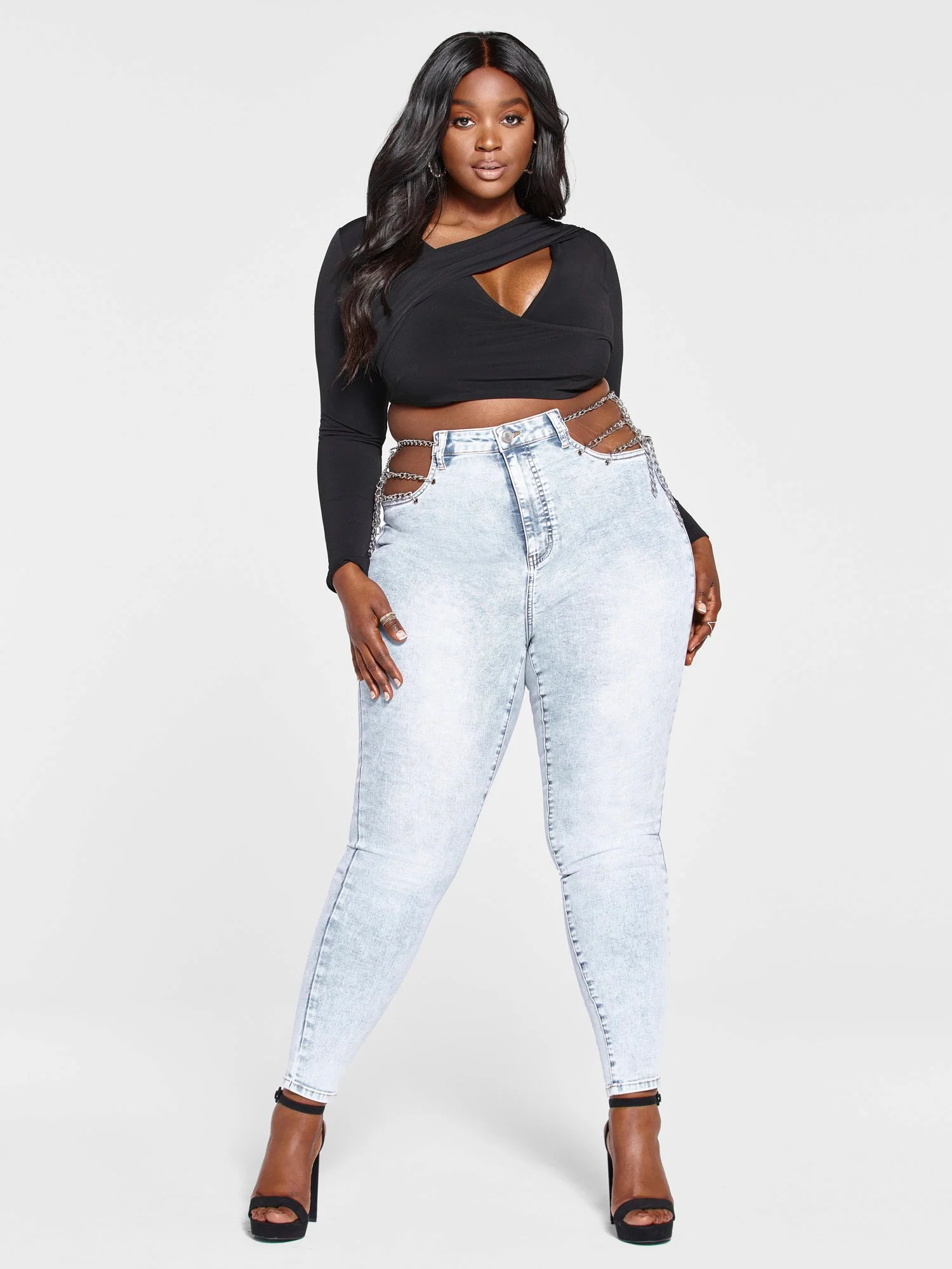 High Rise Chain Detail Skinny Jeans - Image 5
