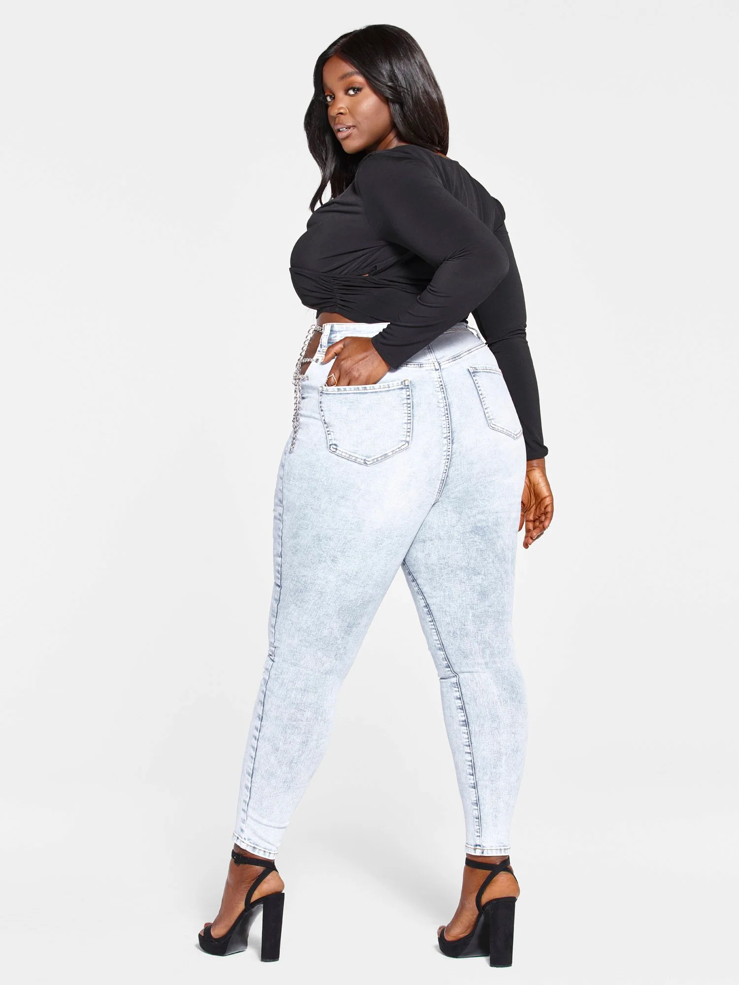 High Rise Chain Detail Skinny Jeans - Image 6