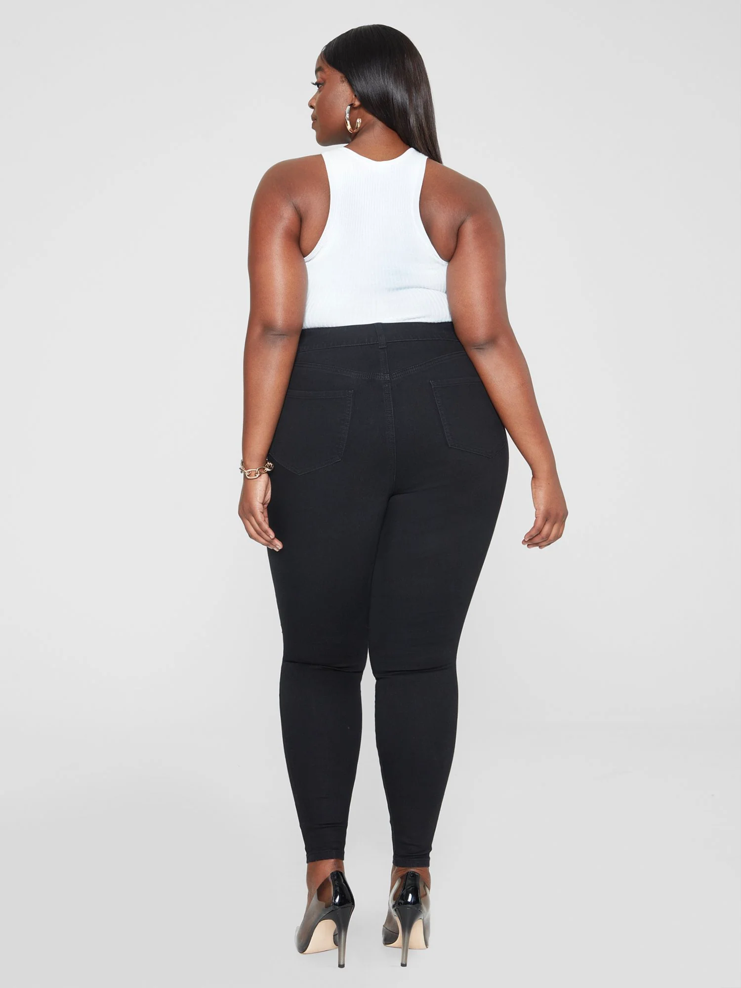 High Rise Comfort Stretch Destructed Jeggings in Black - Tall Inseam - Image 4