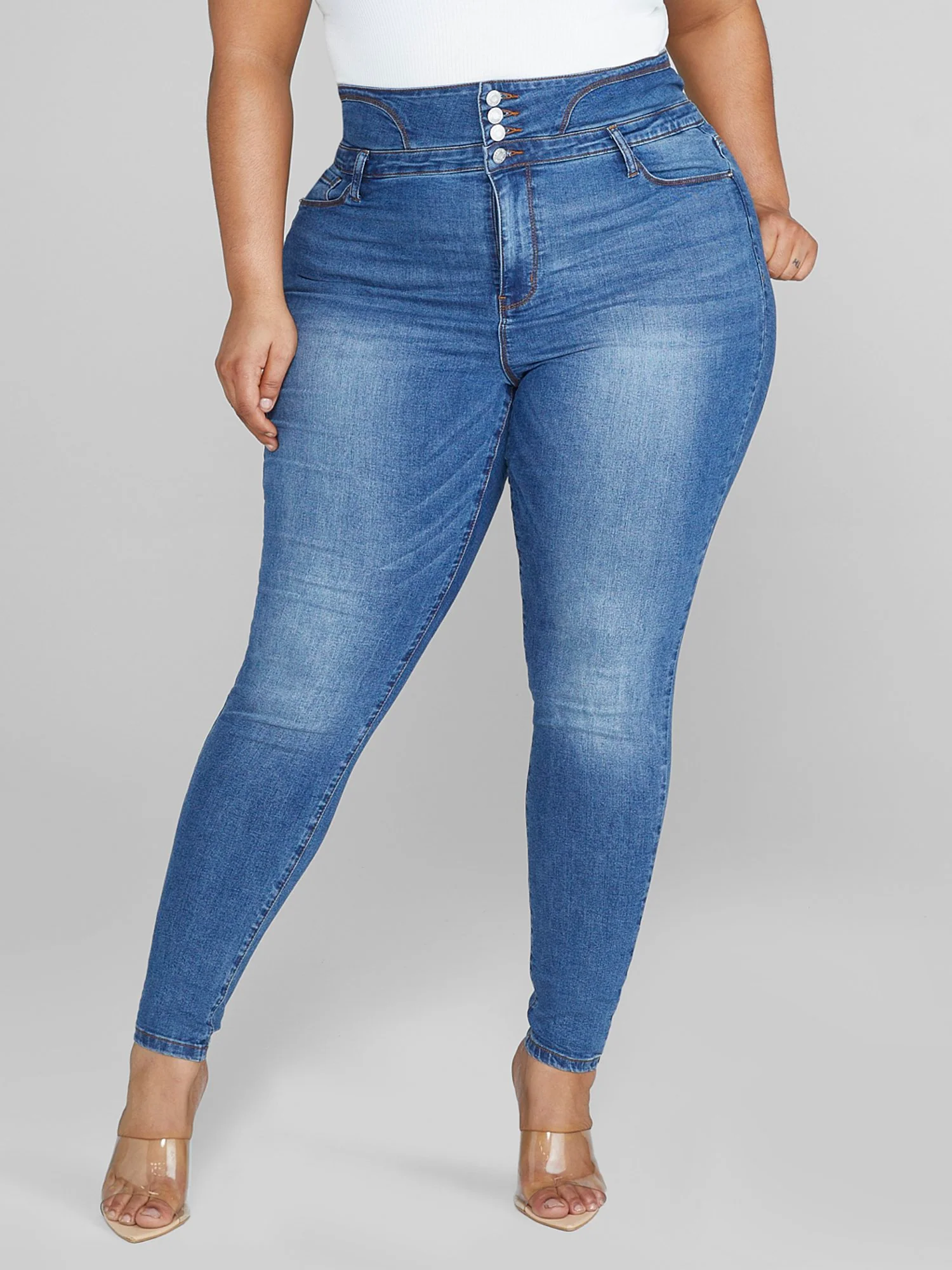 High Rise Corset Style Waist Skinny Jeans - Image 2