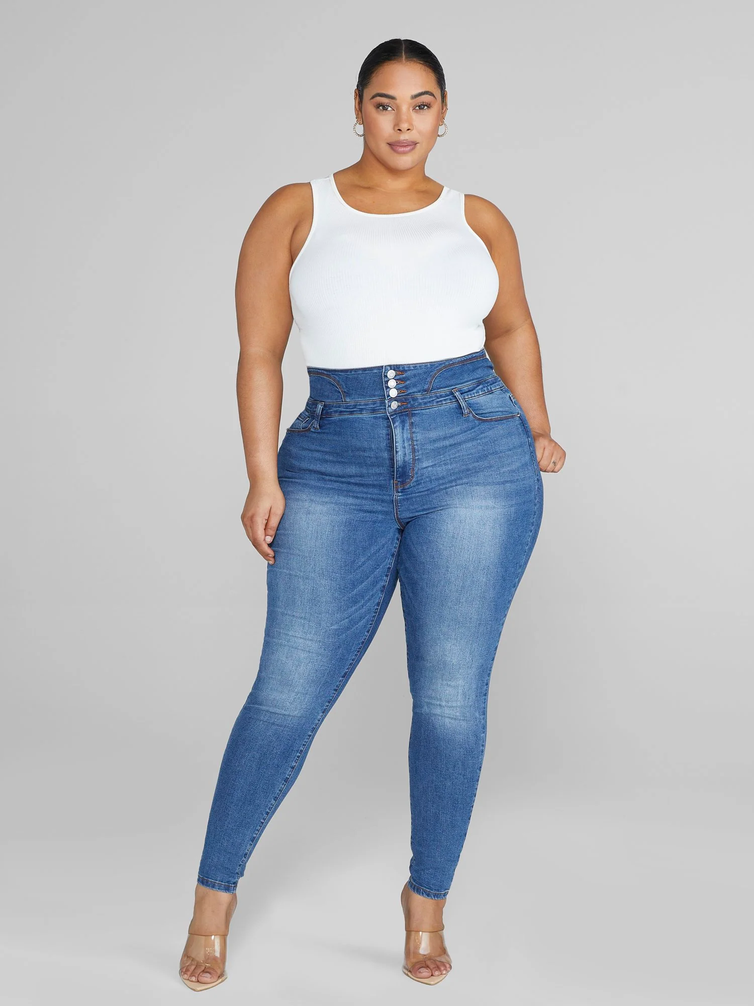 High Rise Corset Style Waist Skinny Jeans - Image 4