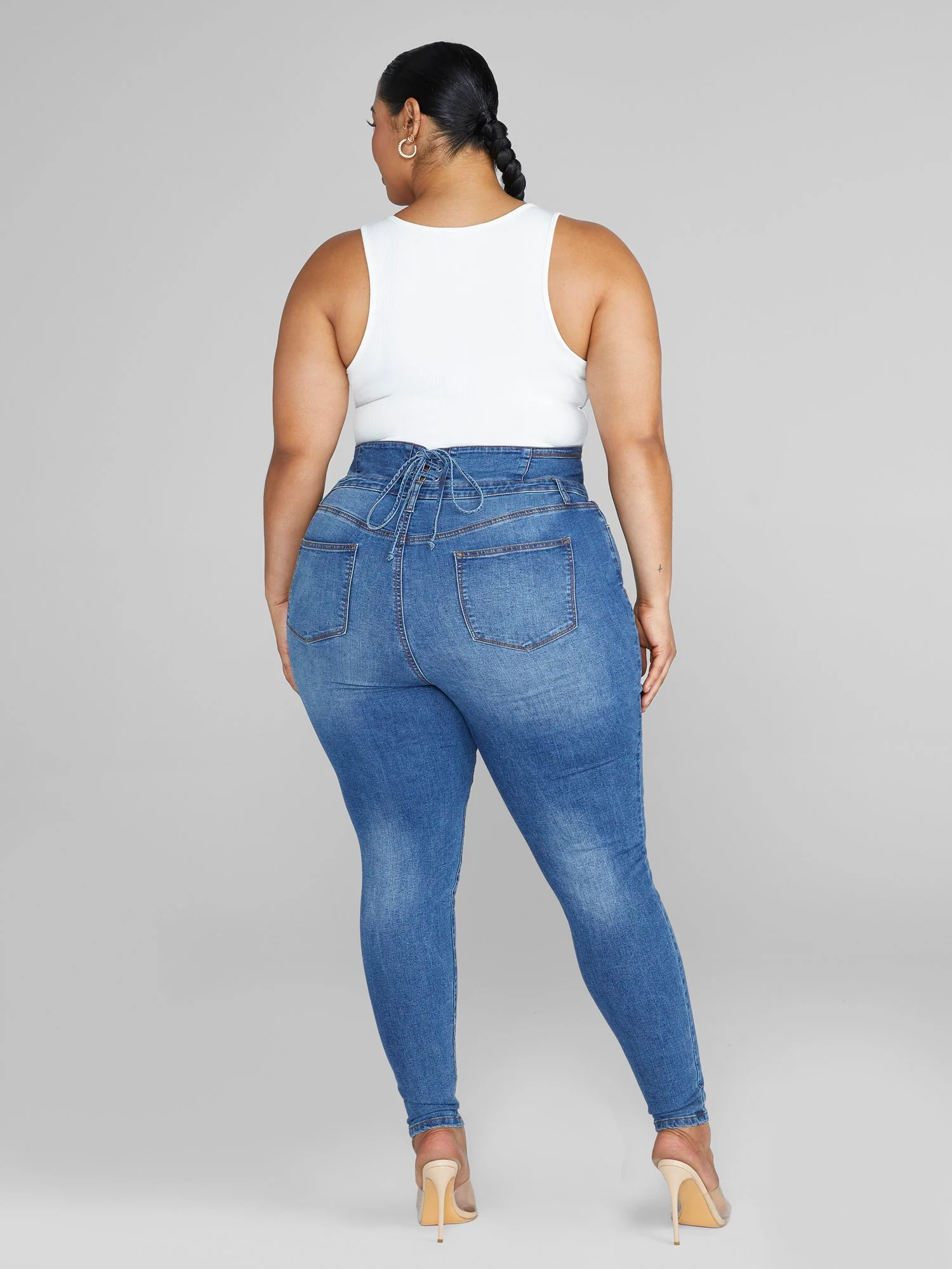 High Rise Corset Style Waist Skinny Jeans - Image 5