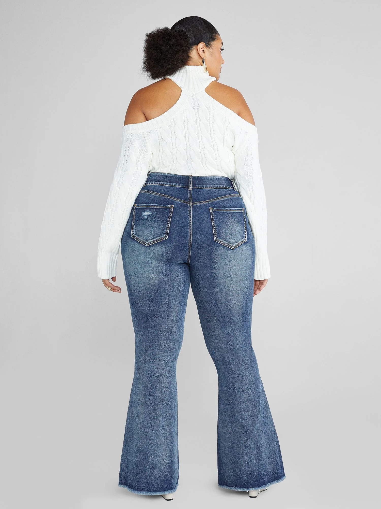 High Rise Curvy Fit Distressed Flare Leg Jeans - Image 3