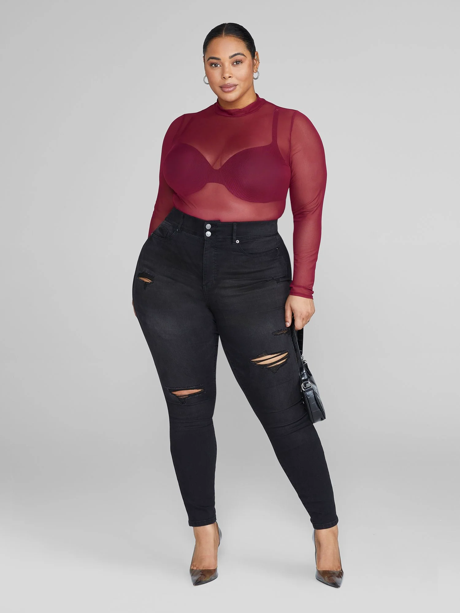 High Rise Curvy Fit Skinny Jeans in Black - Short Inseam - Image 5