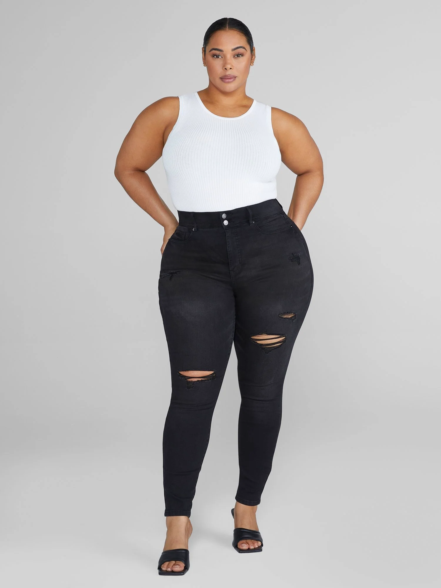 High Rise Curvy Fit Skinny Jeans in Black - Tall Inseam - Image 3