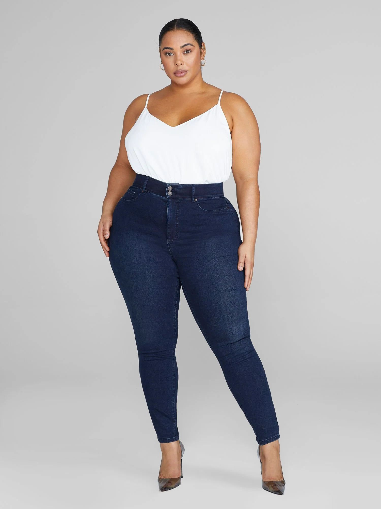 High Rise Curvy Fit Skinny Jeans in Dark Indigo - Short Inseam - Image 3