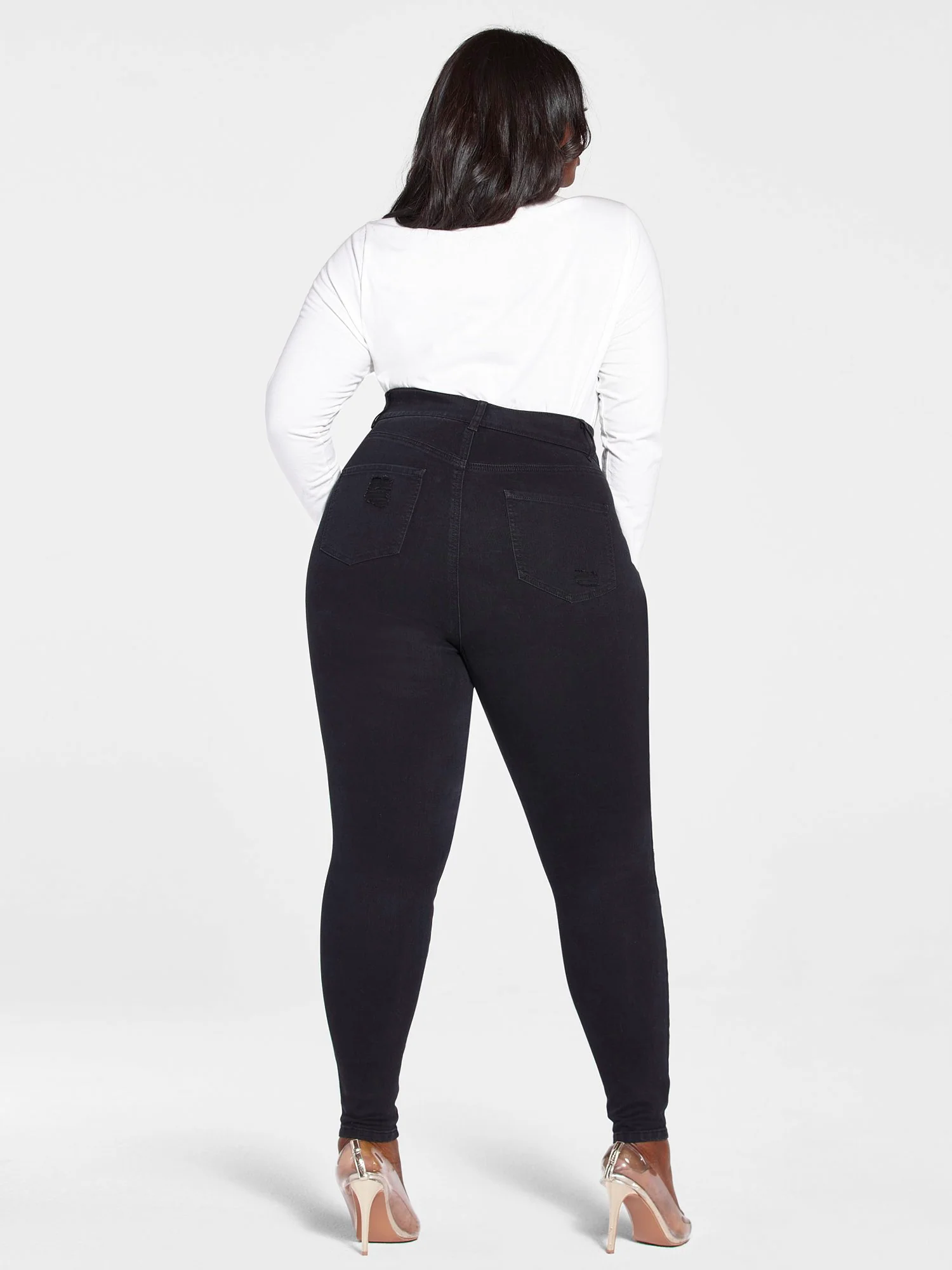 High Rise Curvy Fit Skinny Jeans with Blowout Knees - Image 7