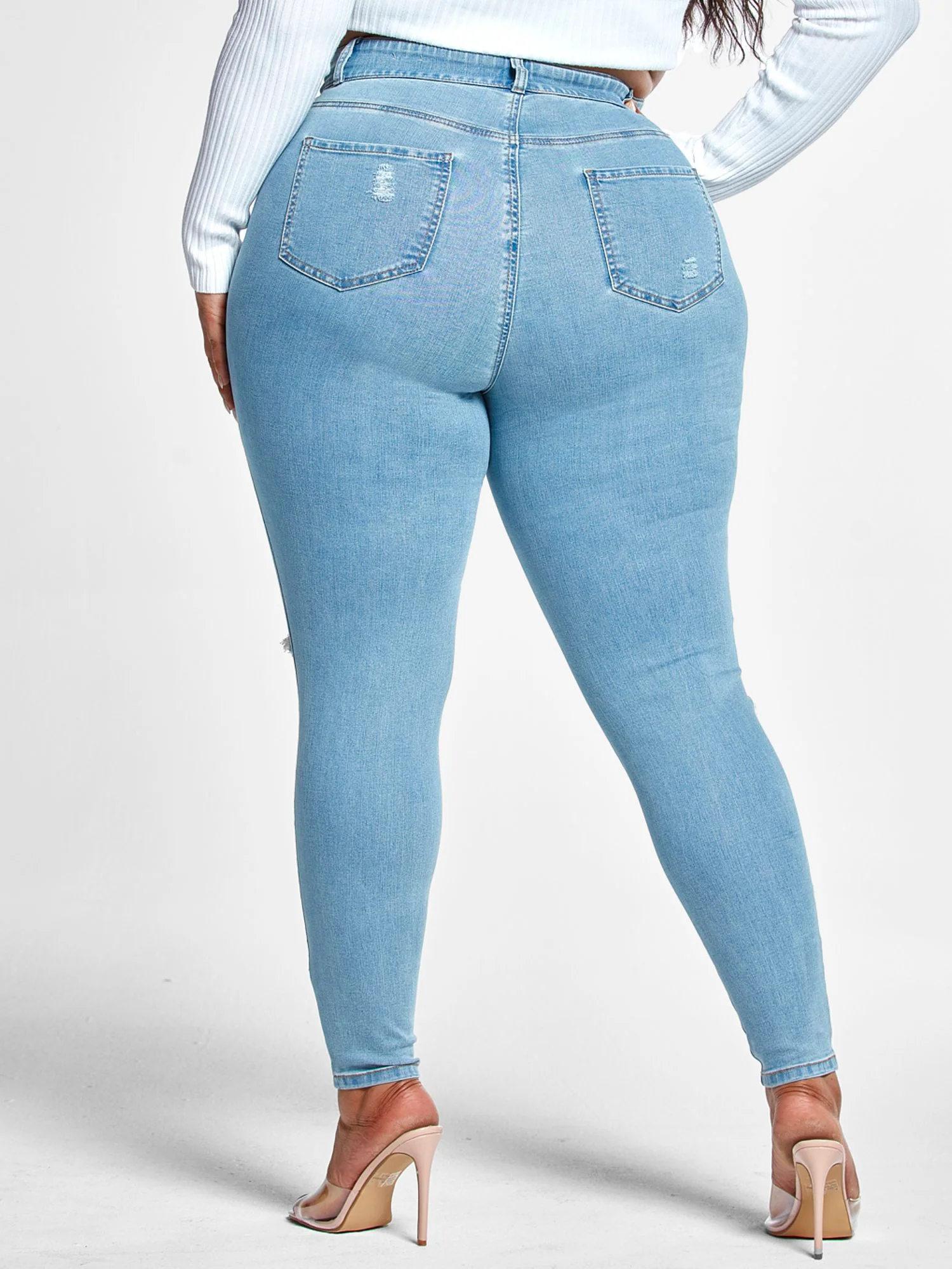 High Rise Curvy Fit Skinny Jeans with Blowout Knees - Tall Inseam - Image 3