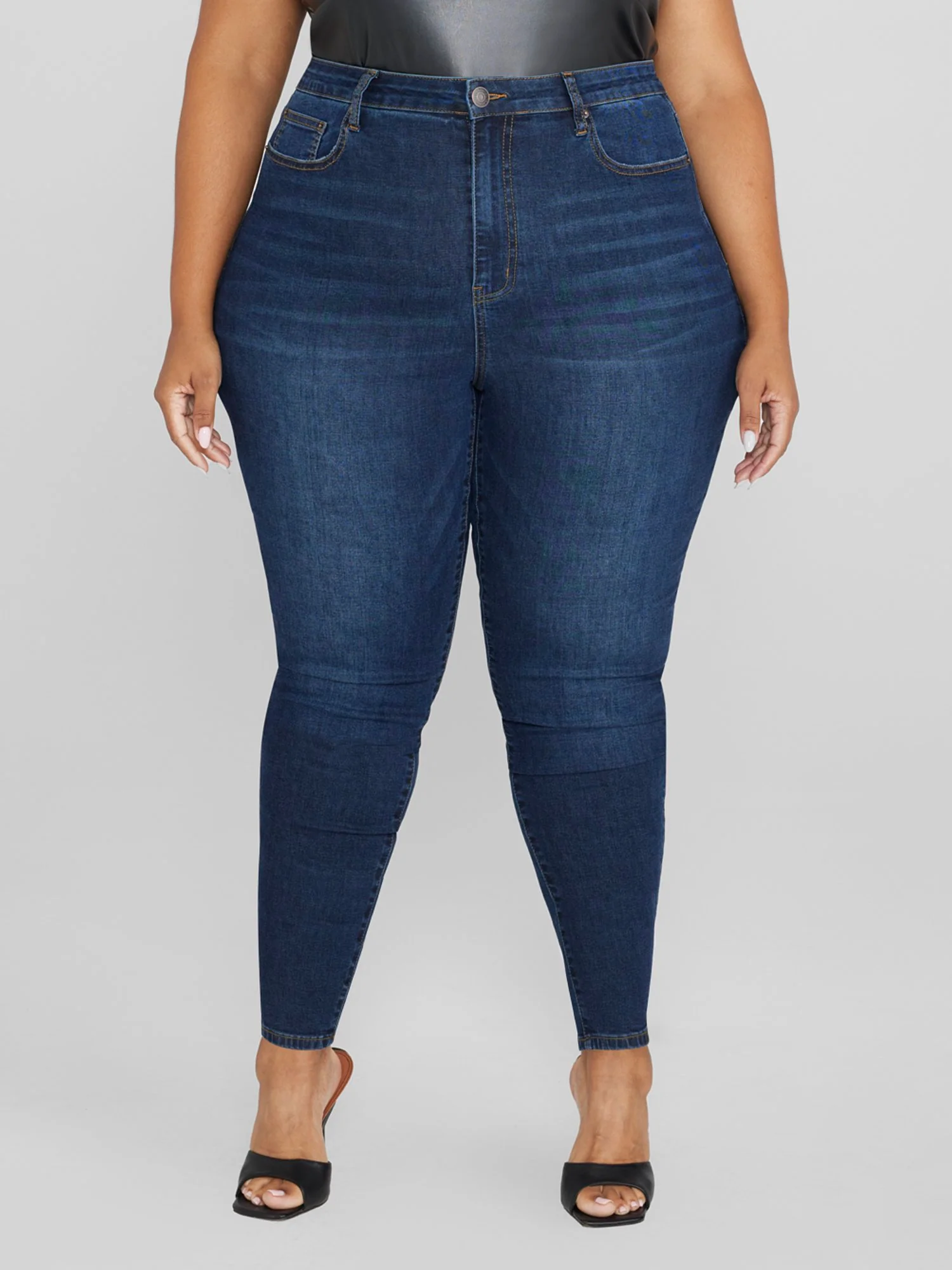High Rise Dark Wash Ankle Length Skinny Jeans - Tall Inseam - Image 2
