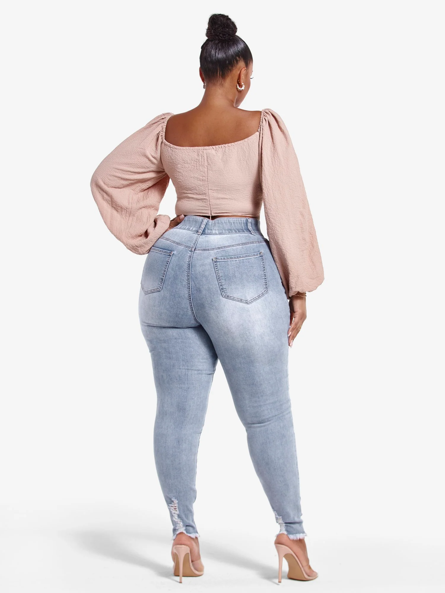High Rise Destructed Curvy Skinny Jeans - Short Inseam - Image 6