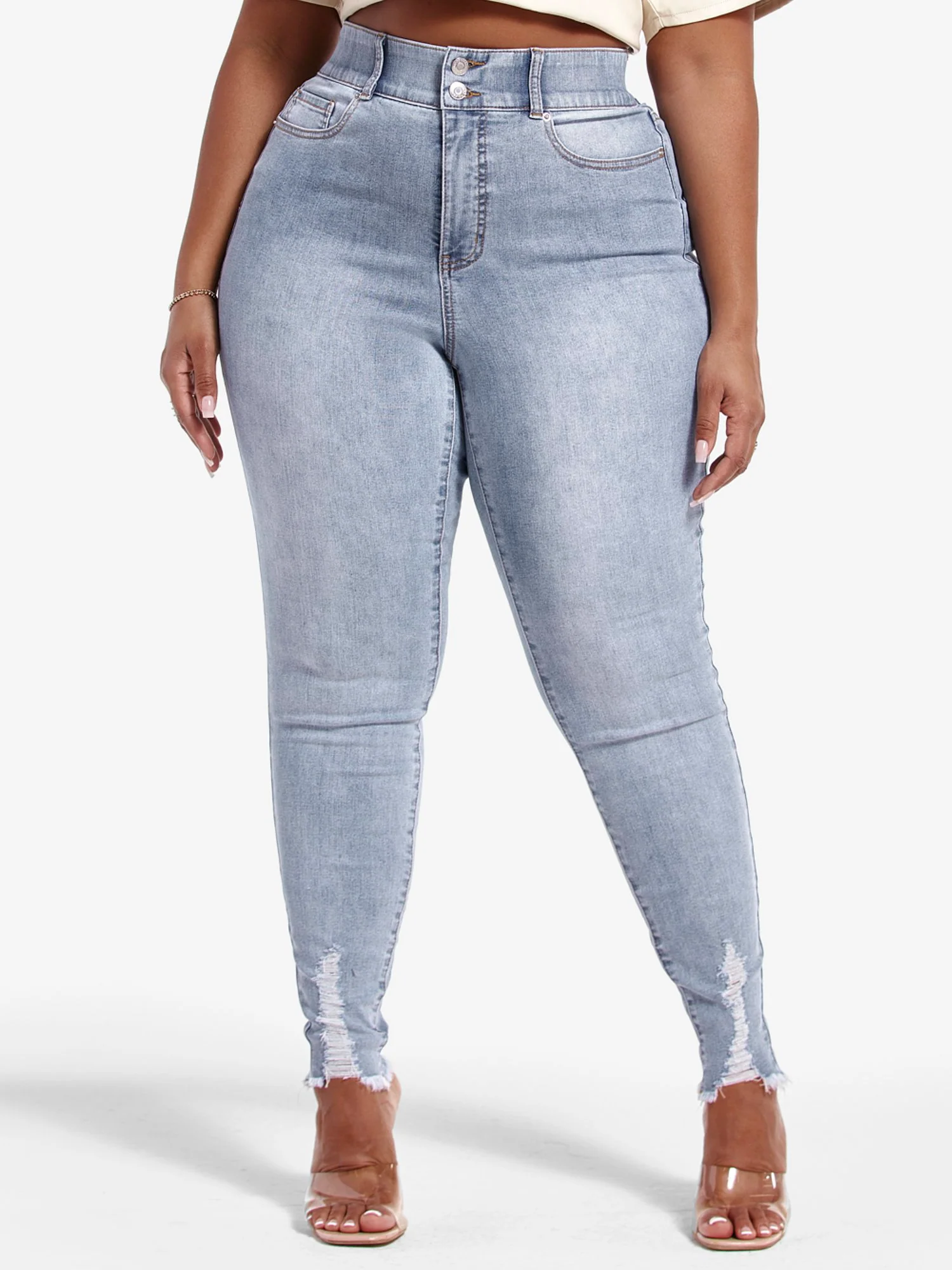 High Rise Destructed Curvy Skinny Jeans - Tall Inseam - Image 2