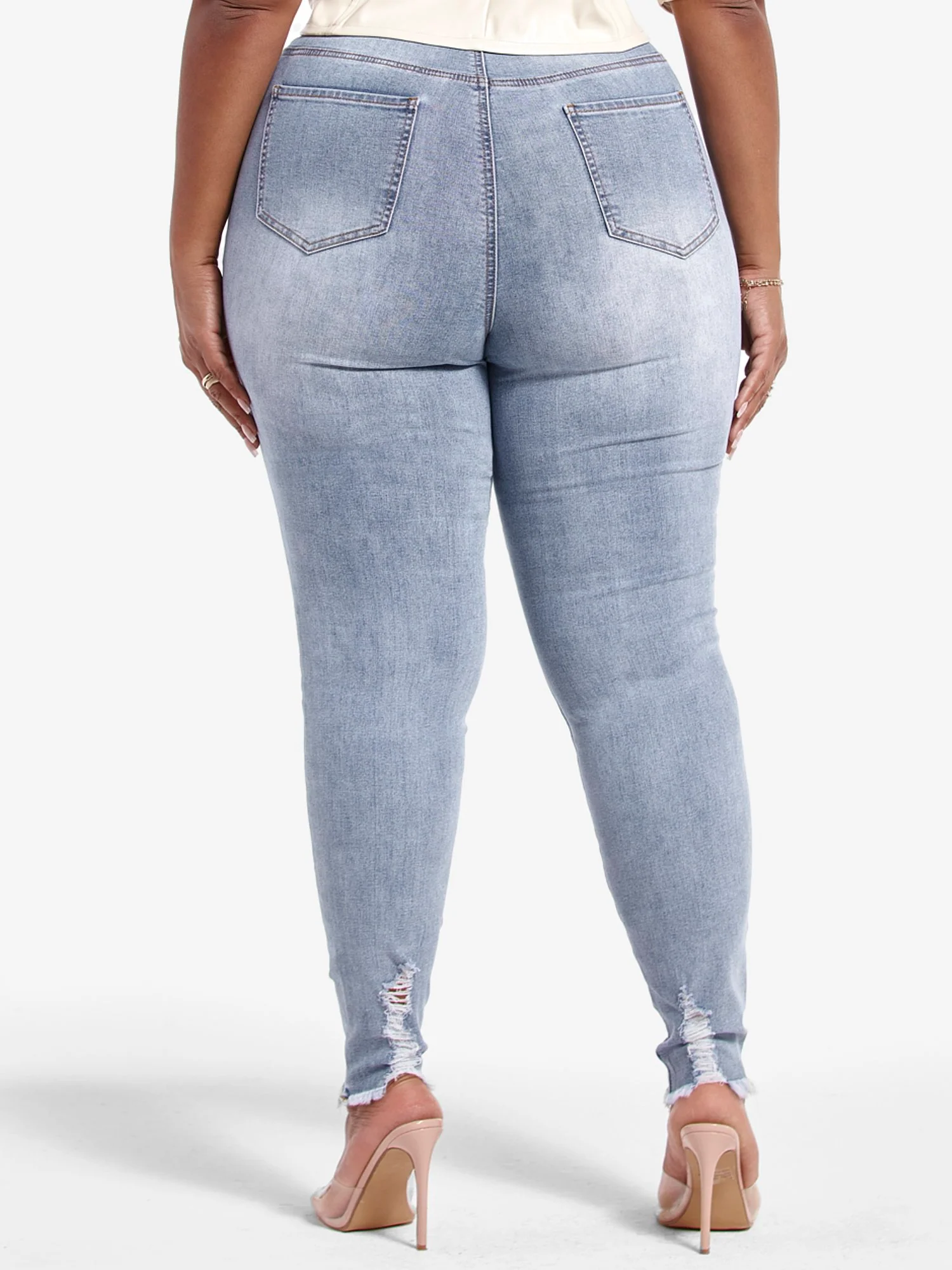 High Rise Destructed Curvy Skinny Jeans - Tall Inseam - Image 3