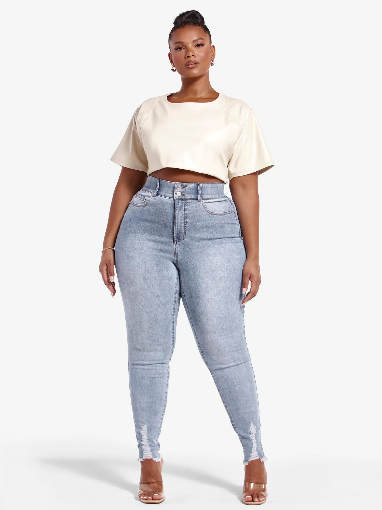 High Rise Destructed Curvy Skinny Jeans - Tall Inseam - Image 4