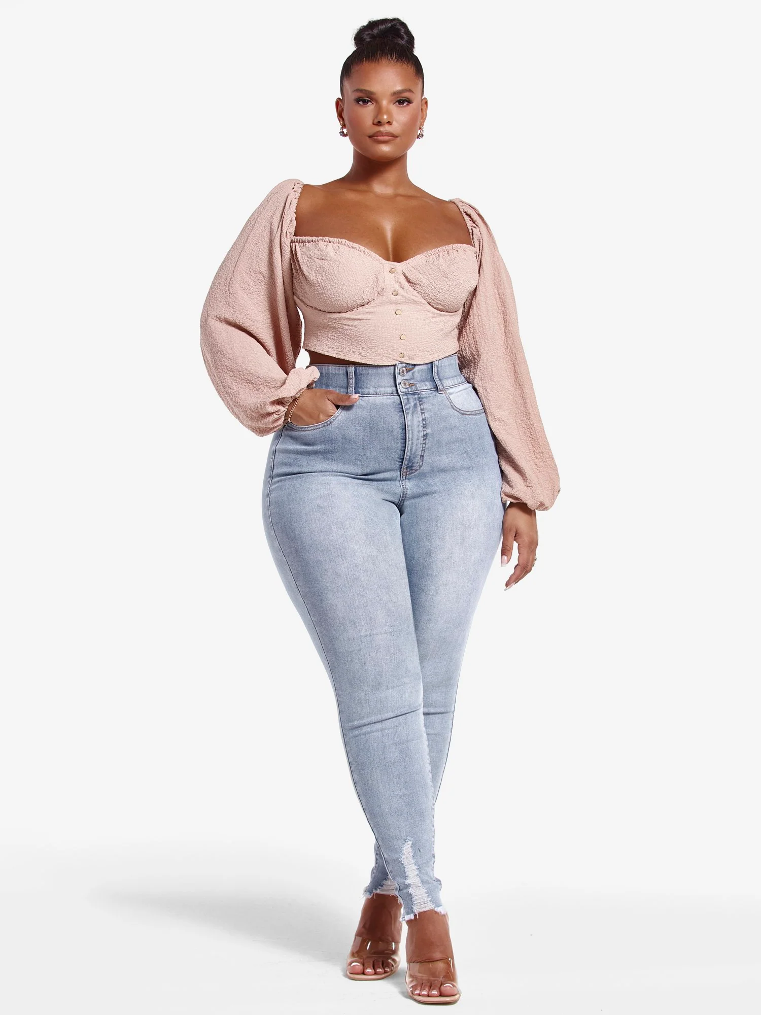 High Rise Destructed Curvy Skinny Jeans - Tall Inseam - Image 5