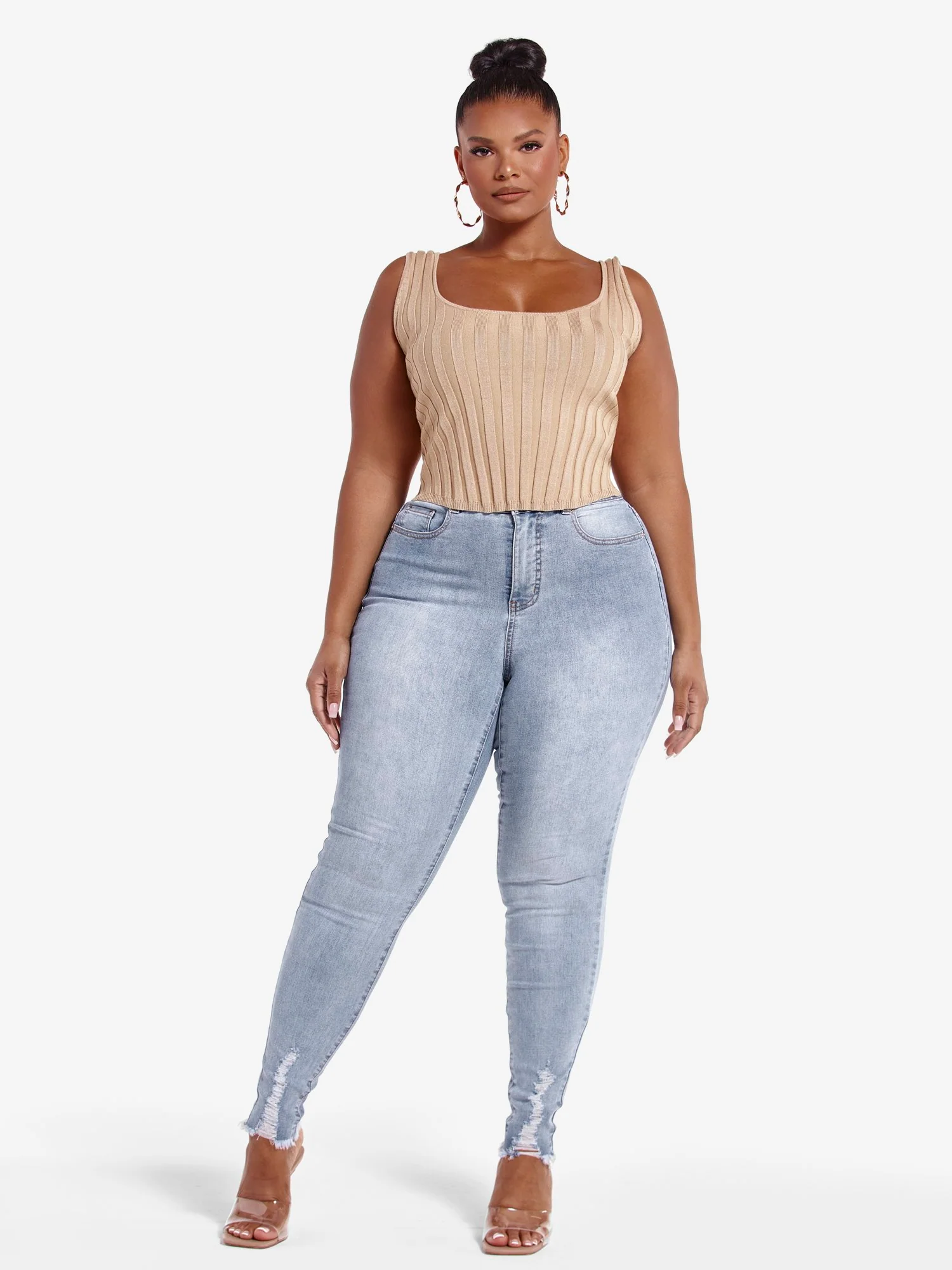 High Rise Destructed Curvy Skinny Jeans - Tall Inseam - Image 7