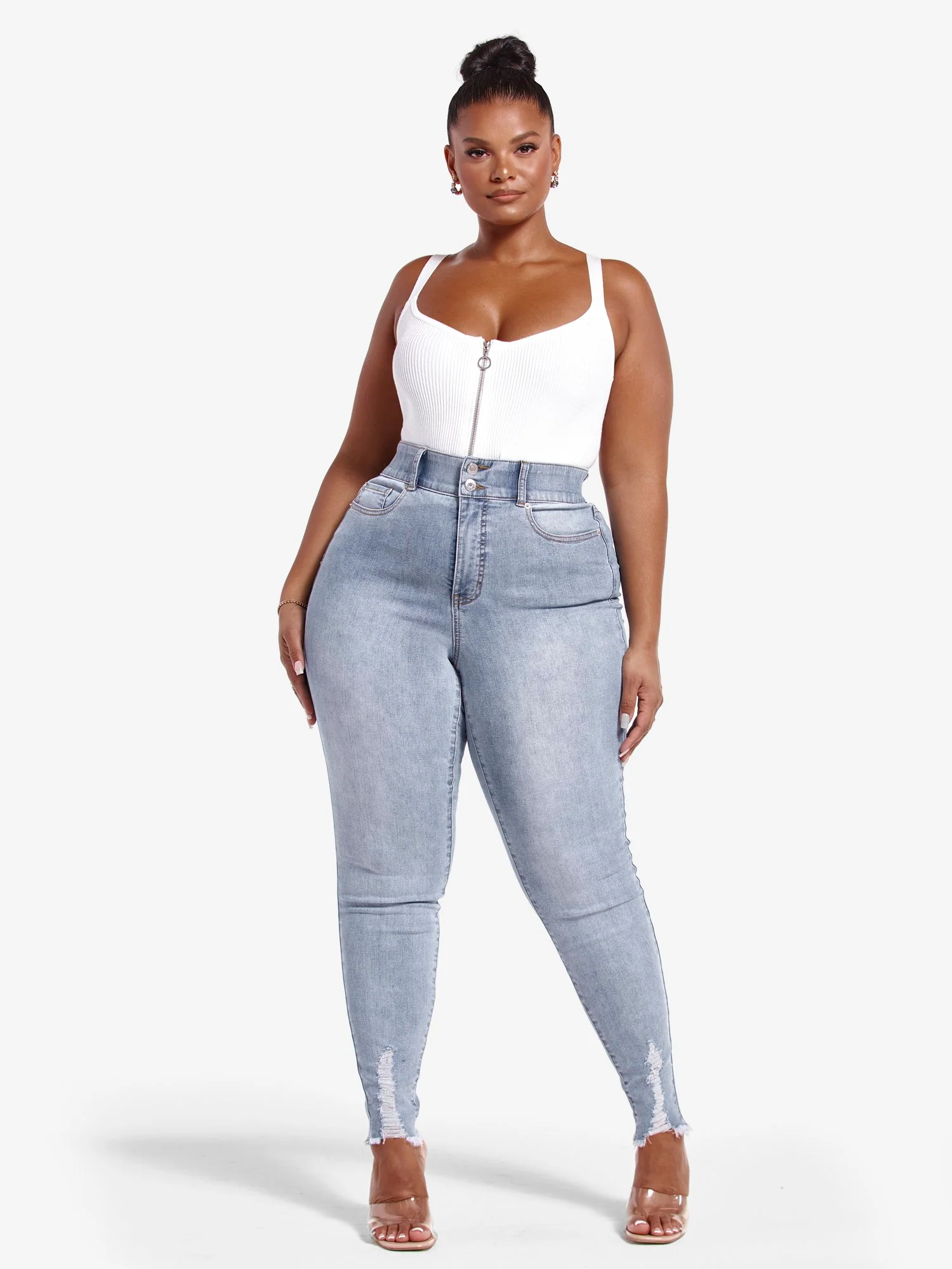 High Rise Destructed Curvy Skinny Jeans - Tall Inseam - Image 8