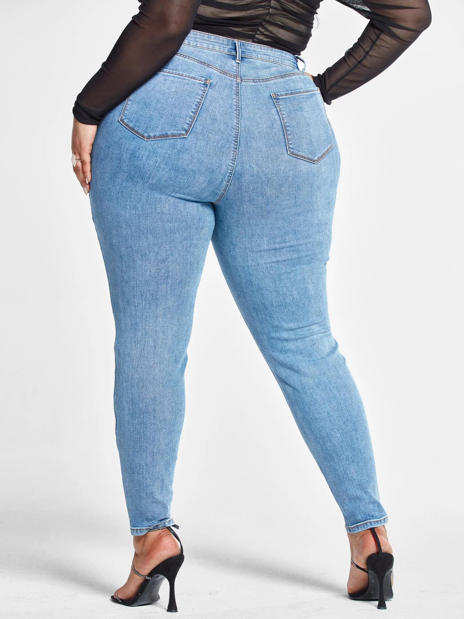 High Rise Destructed Skinny Jeans in Light Indigo - Image 3