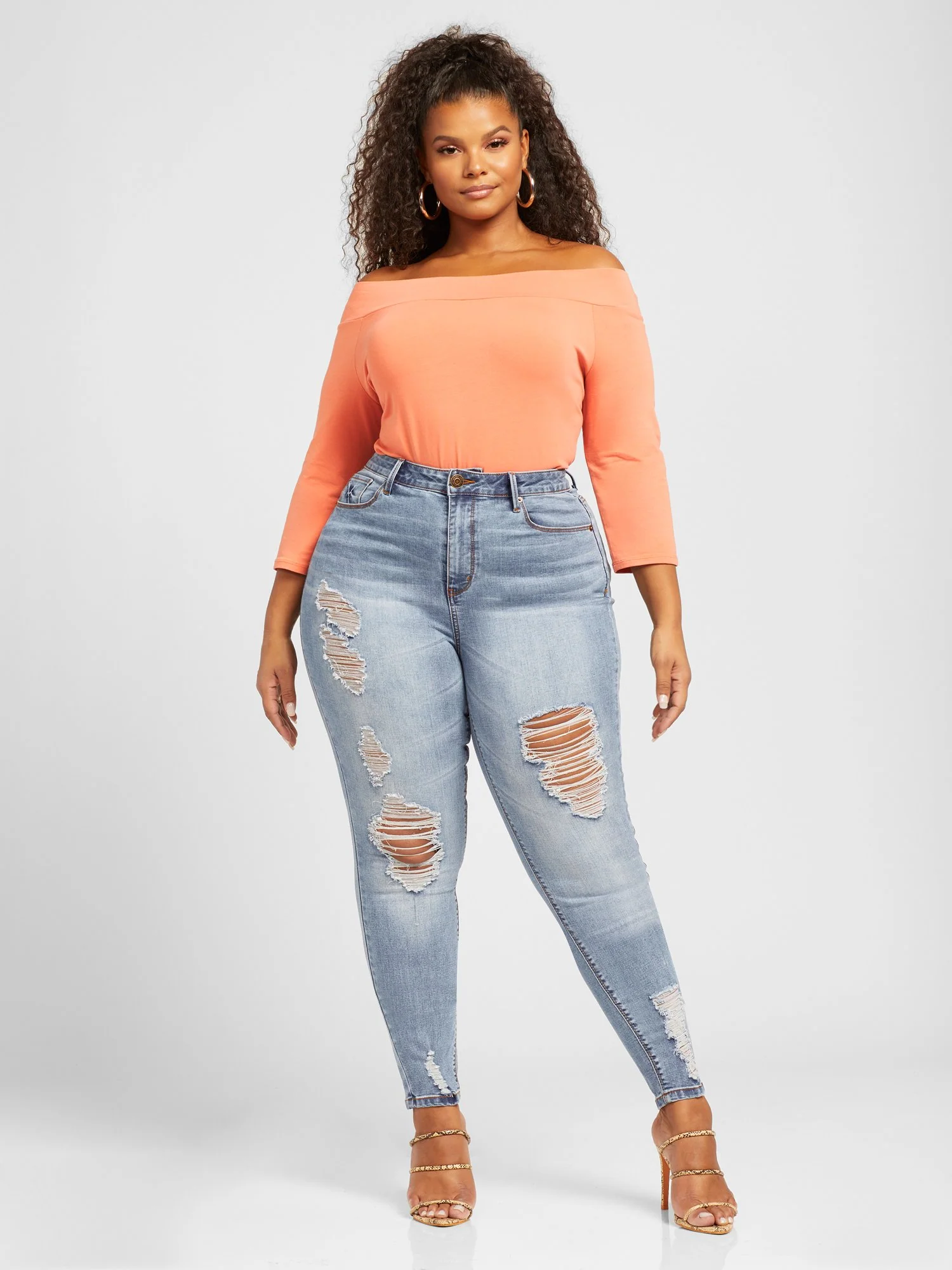 High Rise Destructed Skinny Jeans in Light Indigo - Image 6