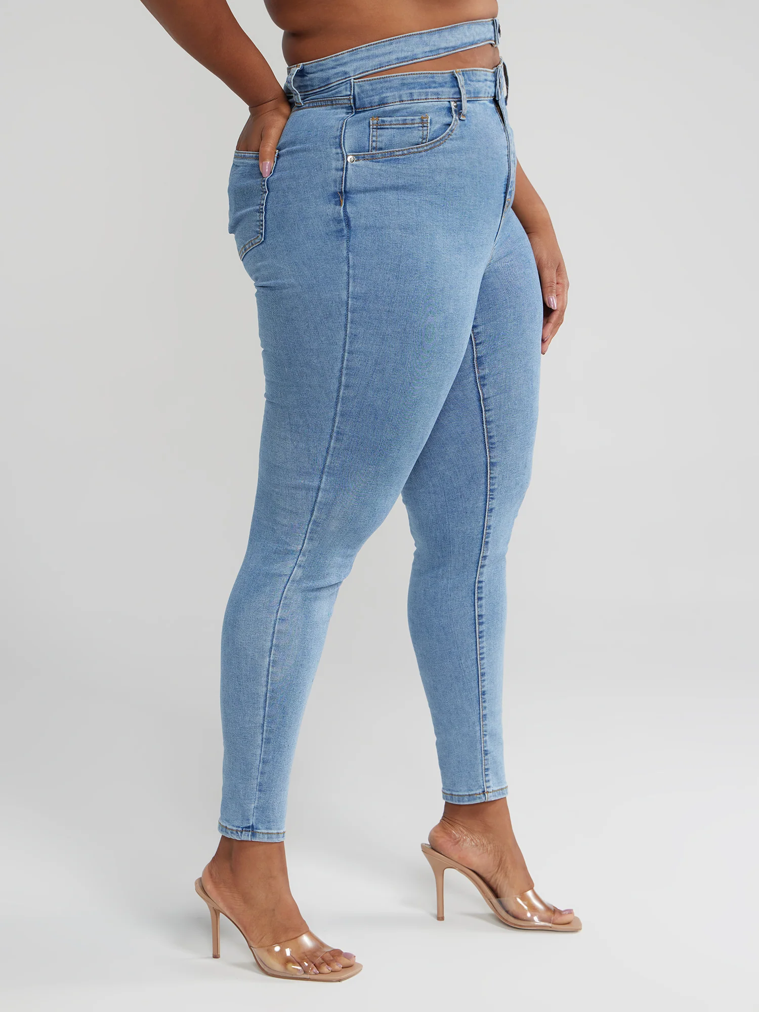 High Rise Double Waistband Cutout Skinny Jeans - Image 3