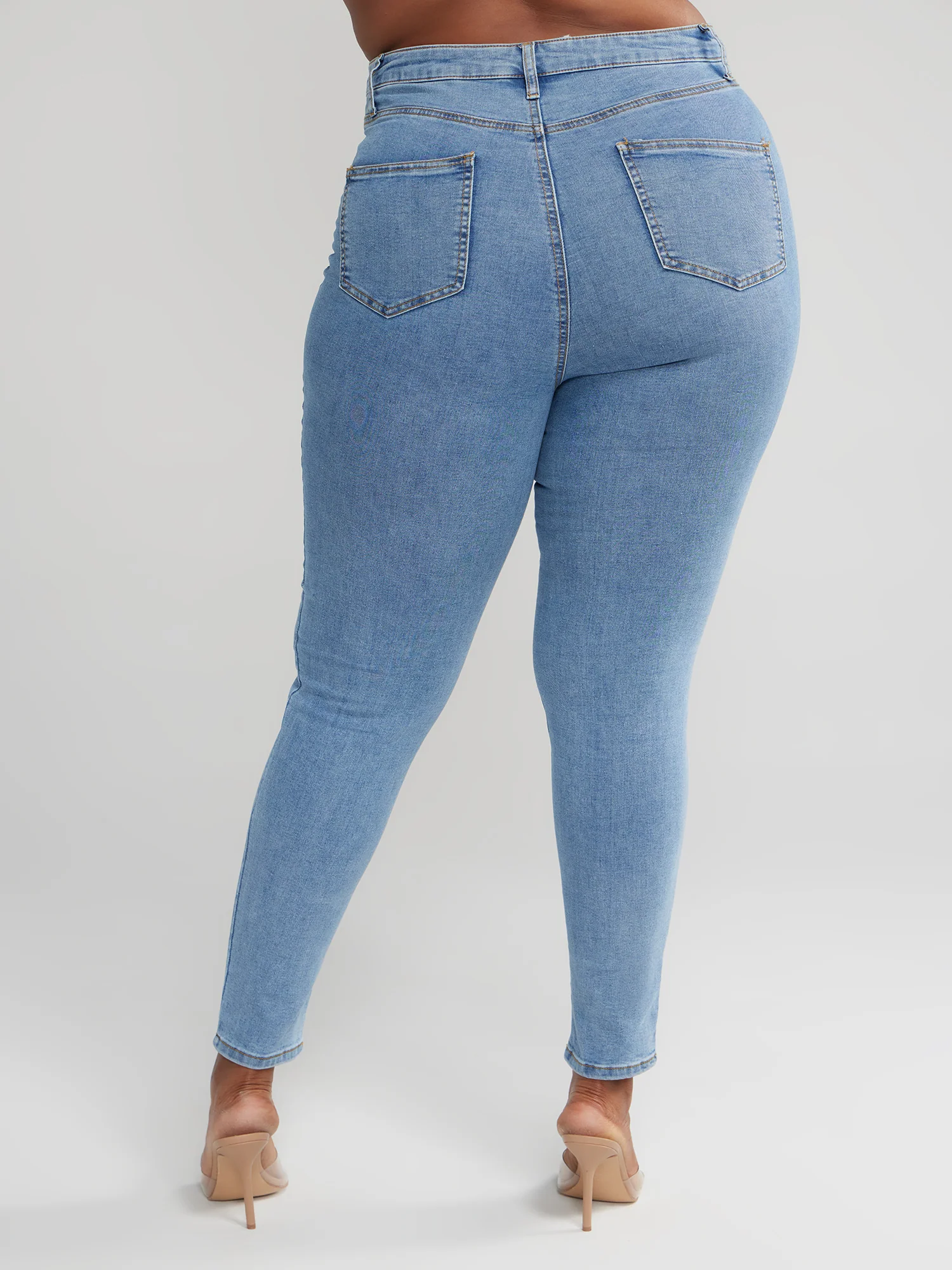 High Rise Double Waistband Cutout Skinny Jeans - Image 4