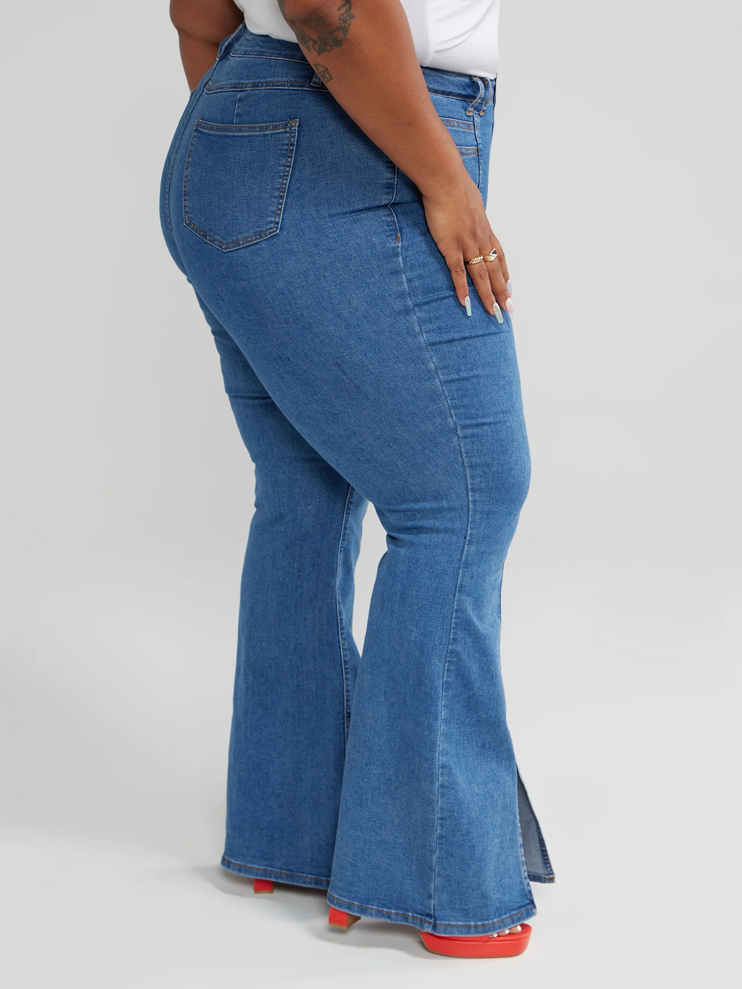 High Rise Flare Jeans with Front Slit - Image 3