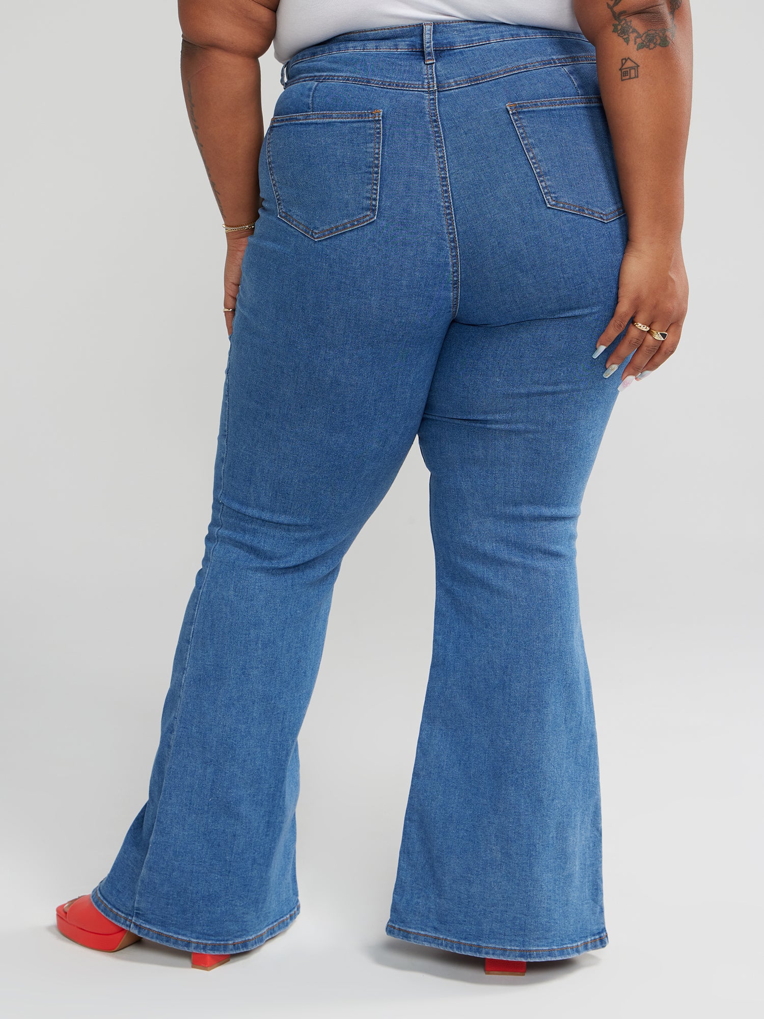 High Rise Flare Jeans with Front Slit - Image 4