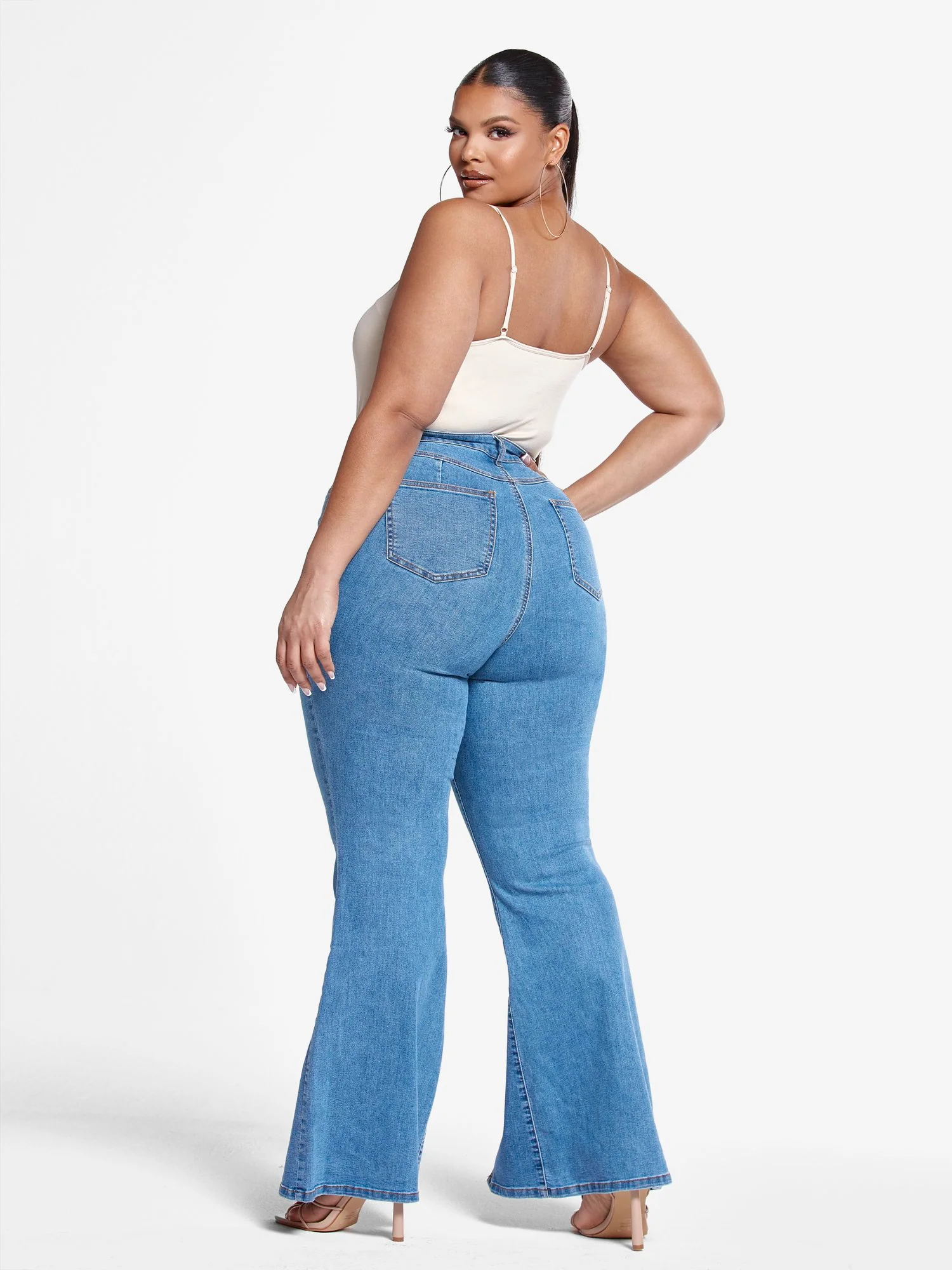 High Rise Flare Jeans with Front Slit - Short Inseam - Image 5