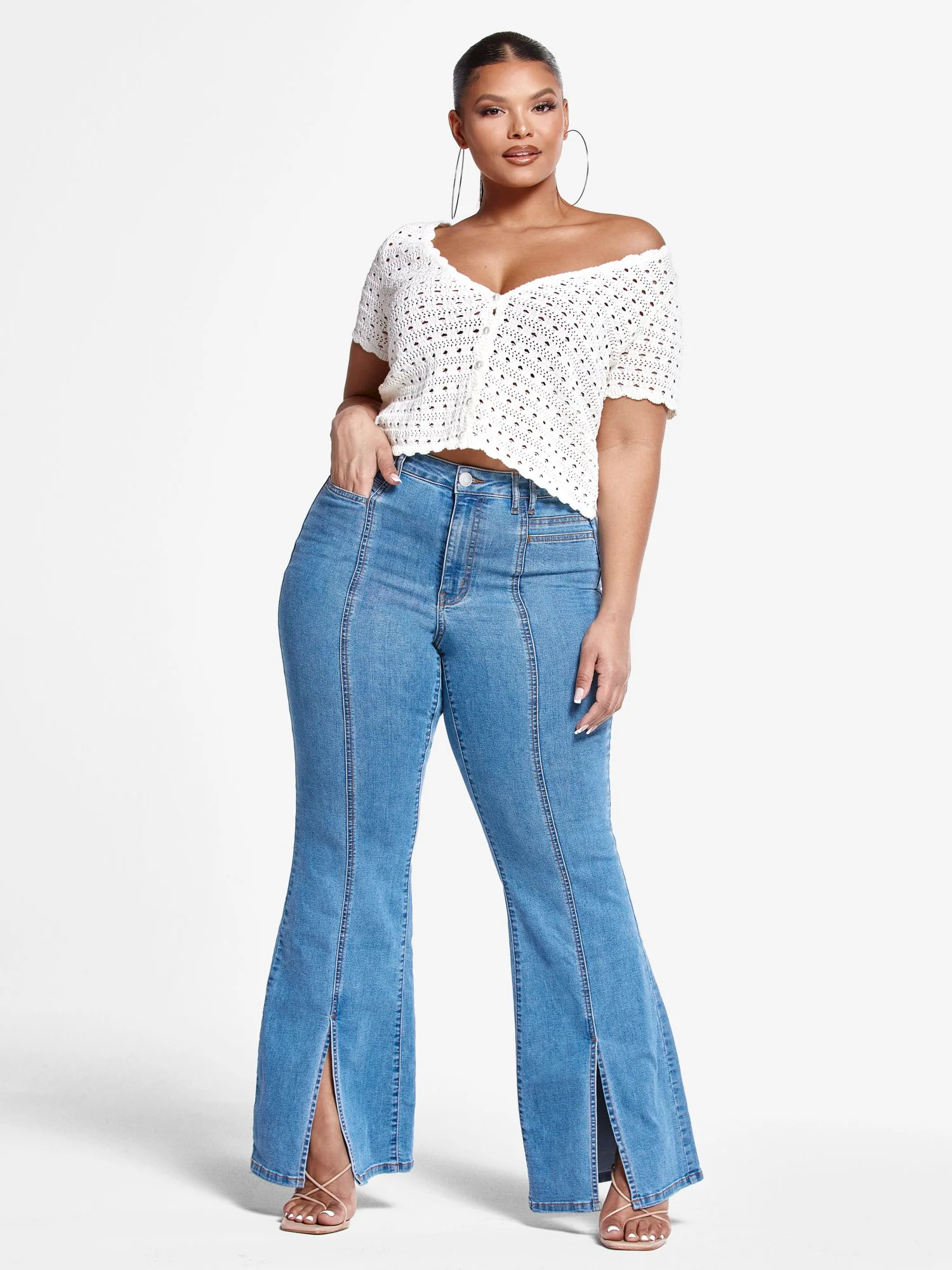 High Rise Flare Jeans with Front Slit - Tall Inseam - Image 6