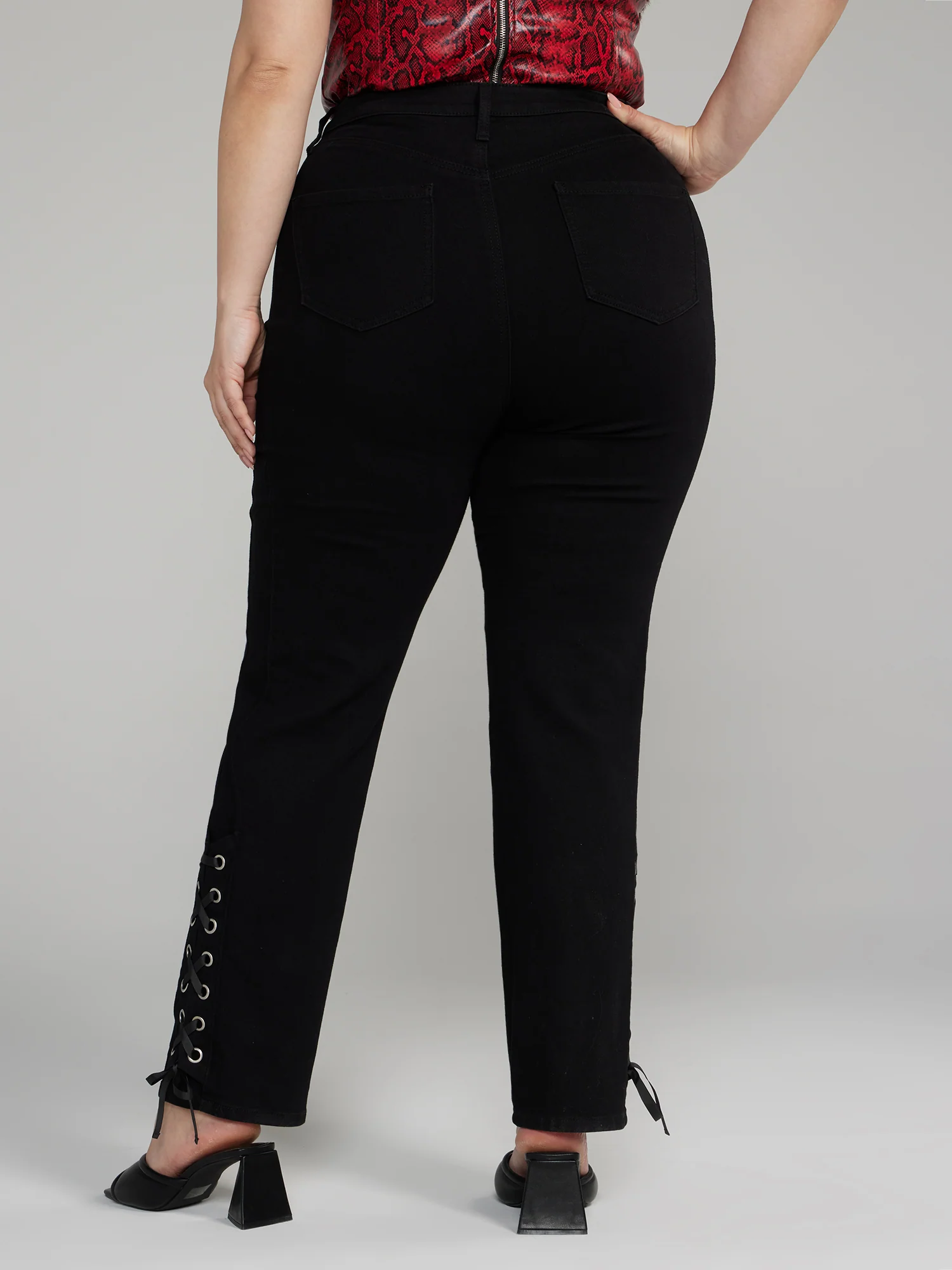 High Rise Lace-Up Ankle Skinny Jeans - Image 3