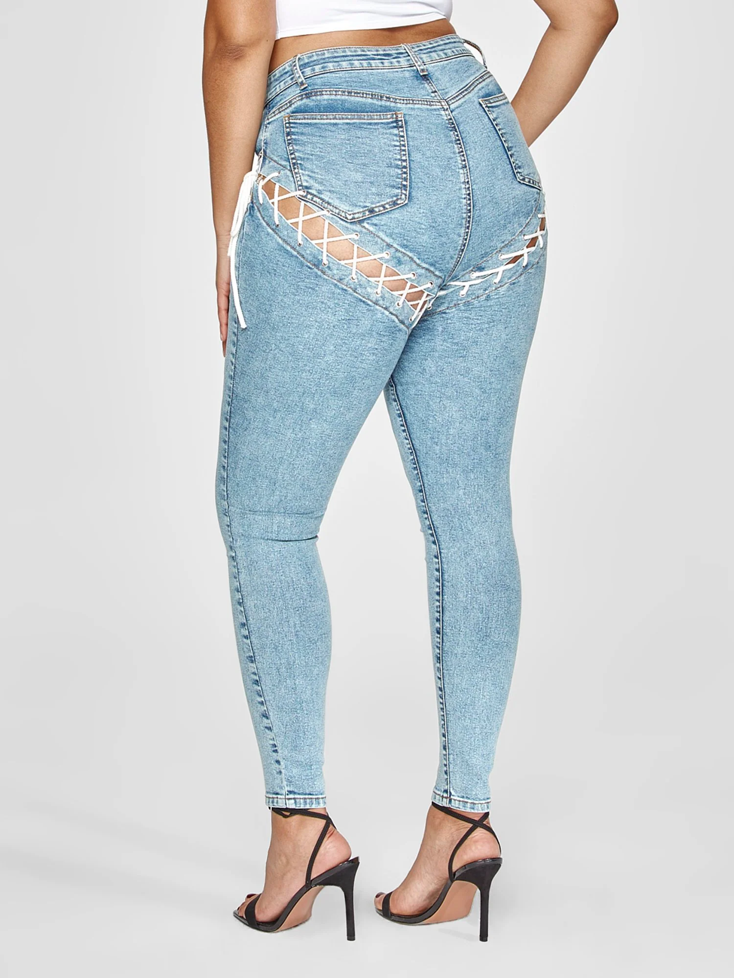 High Rise Lace-Up Detail Skinny Jeans - Image 2