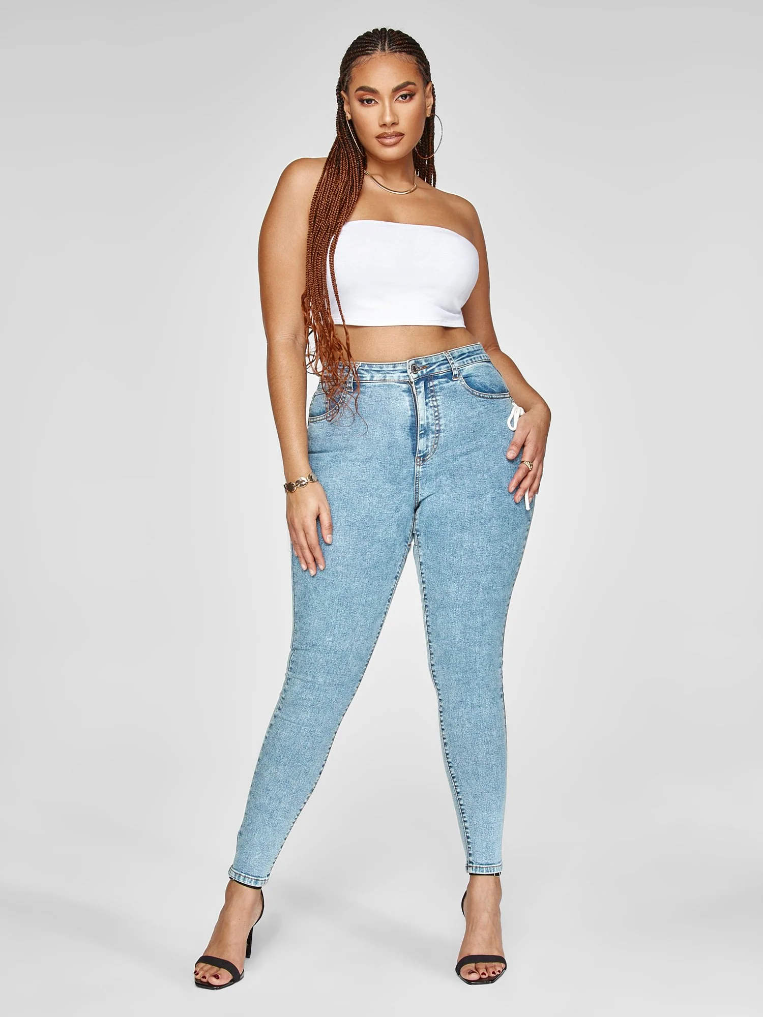 High Rise Lace-Up Detail Skinny Jeans - Image 3
