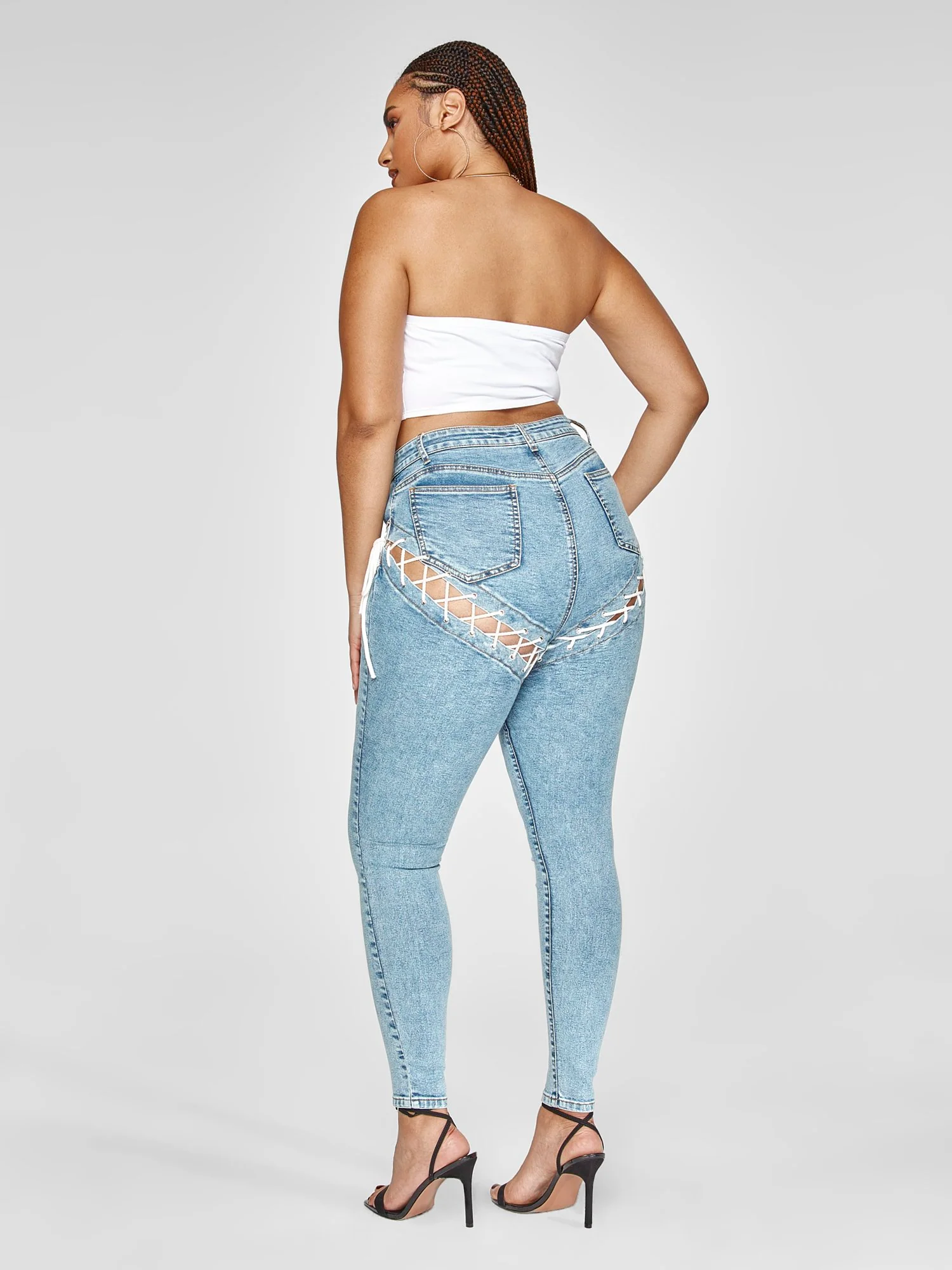 High Rise Lace-Up Detail Skinny Jeans - Image 4