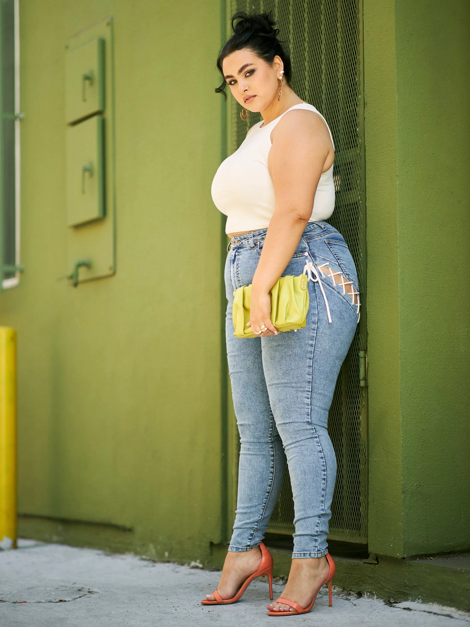 High Rise Lace-Up Detail Skinny Jeans - Image 5