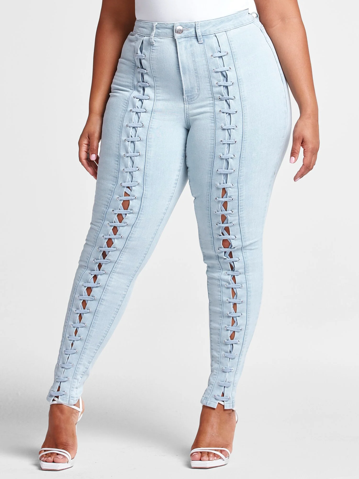 High Rise Lace Up Skinny Jean - Short Inseam - Image 2