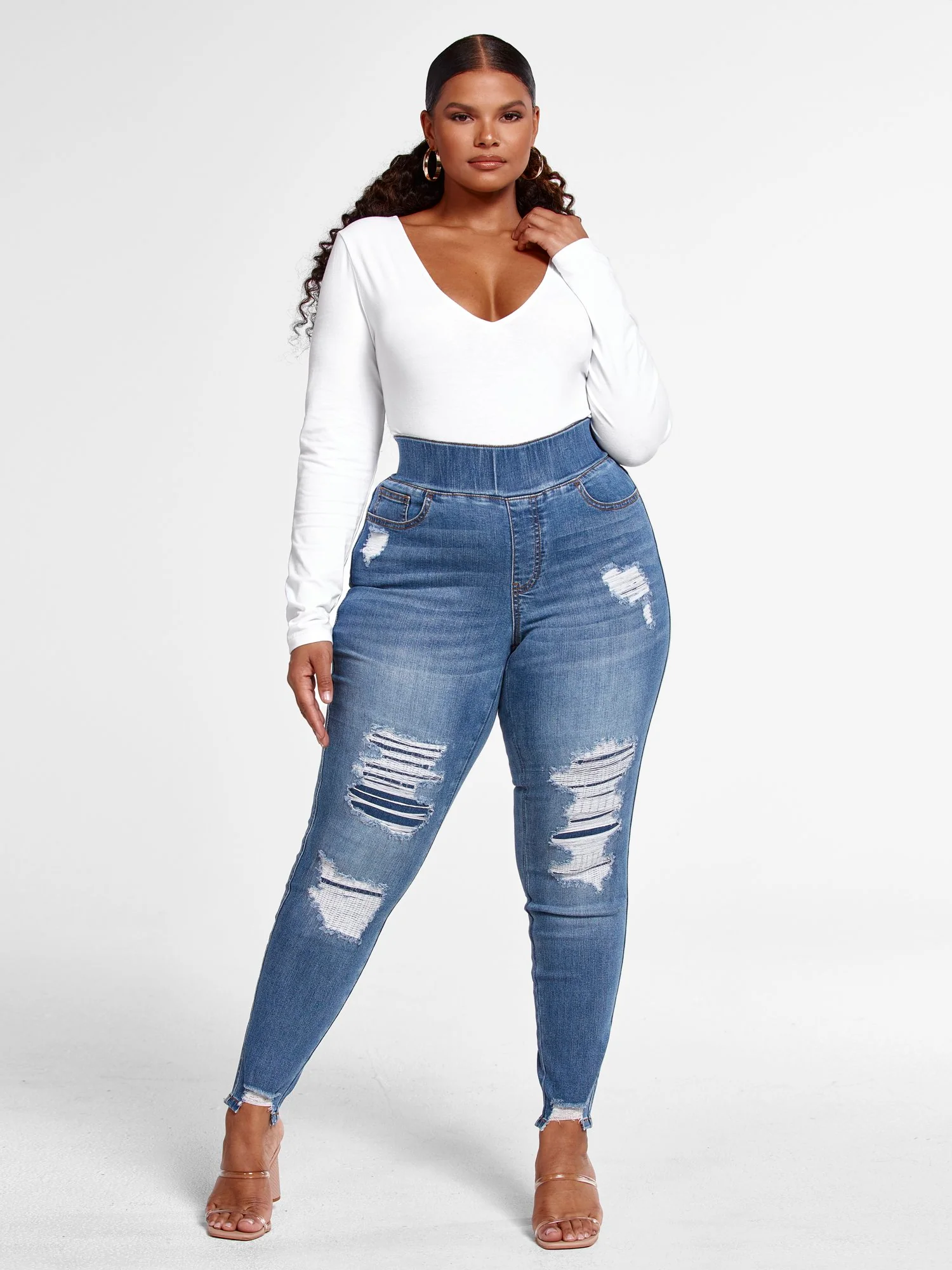 High Rise Medium Wash Destructed Jeggings - Image 4