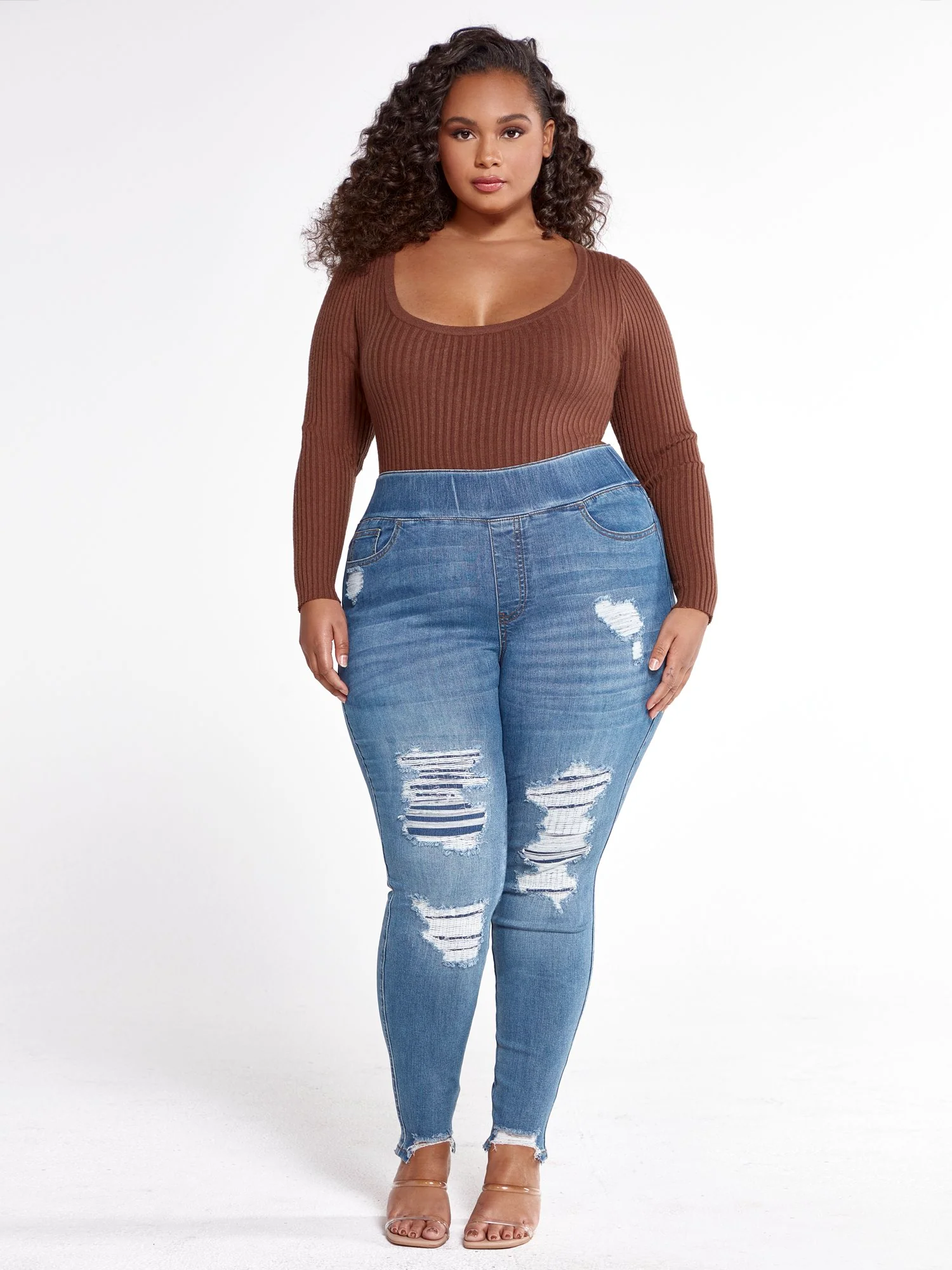 High Rise Medium Wash Destructed Jeggings - Image 6