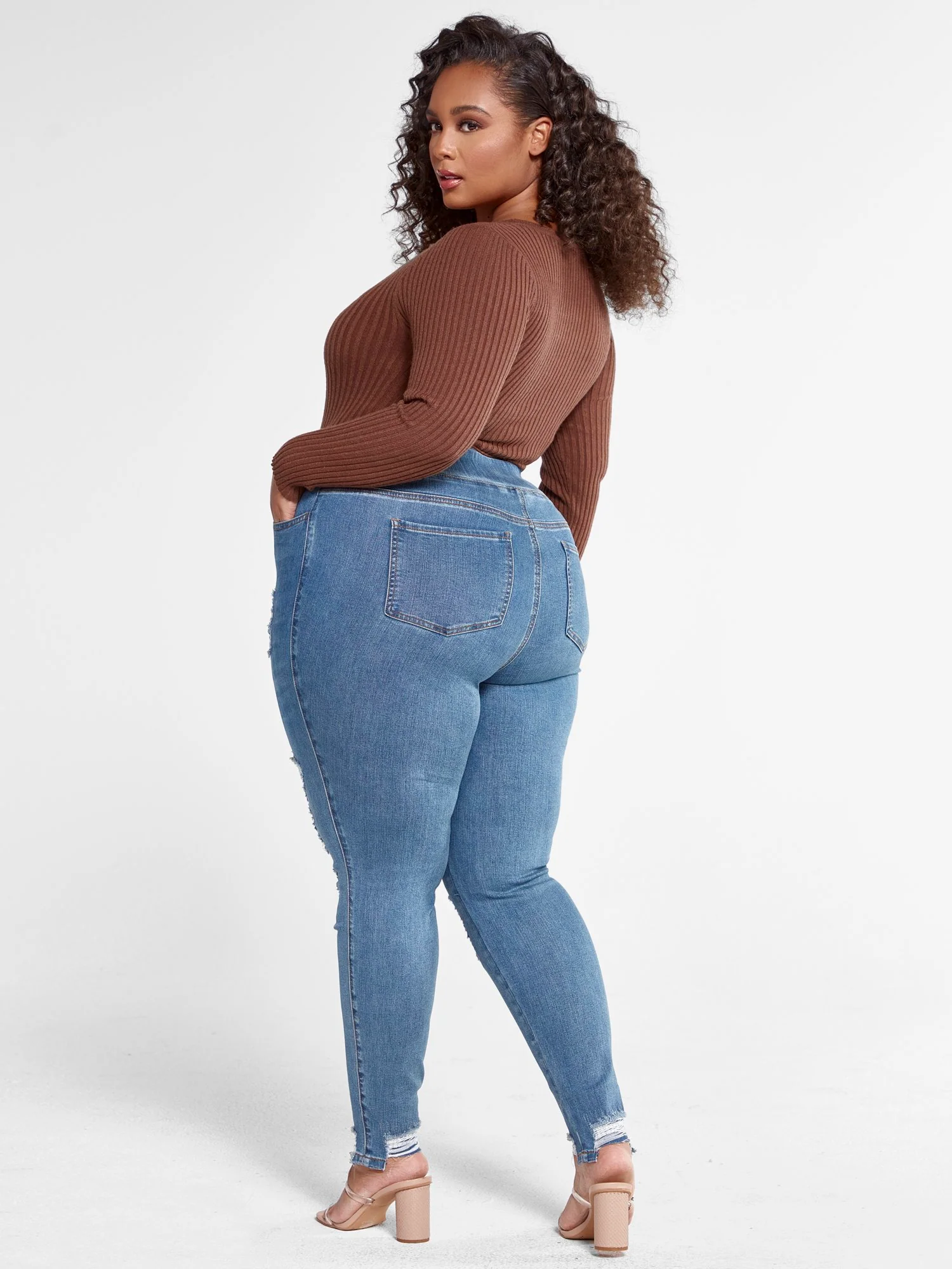 High Rise Medium Wash Destructed Jeggings - Image 7