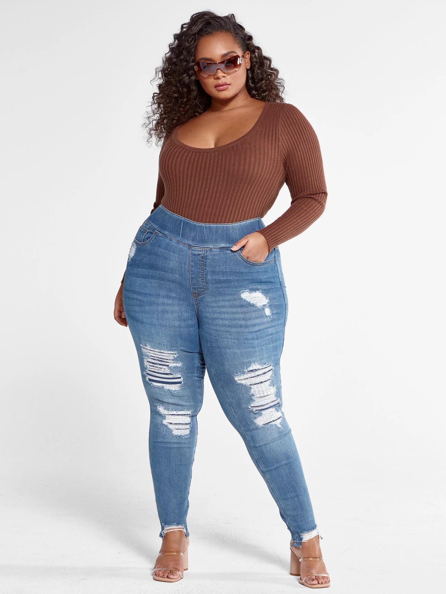 High Rise Medium Wash Destructed Jeggings - Image 8