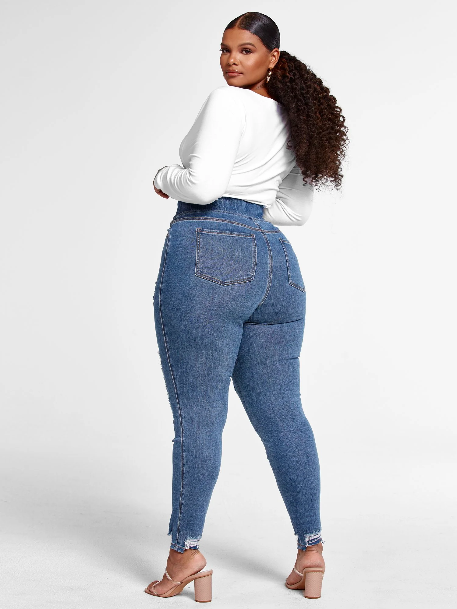 High Rise Medium Wash Destructed Jeggings - Short Inseam - Image 5